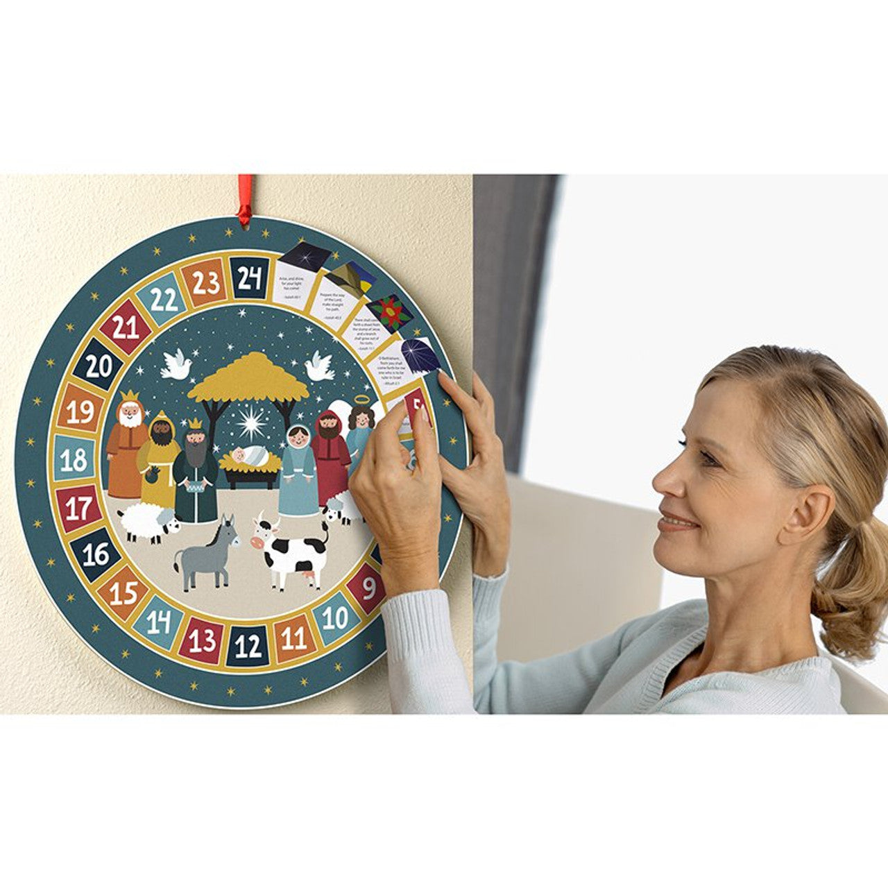 Round Starlight Nativity Advent Calendar, ONE (1) Calendar, 13-3/4" Diameter