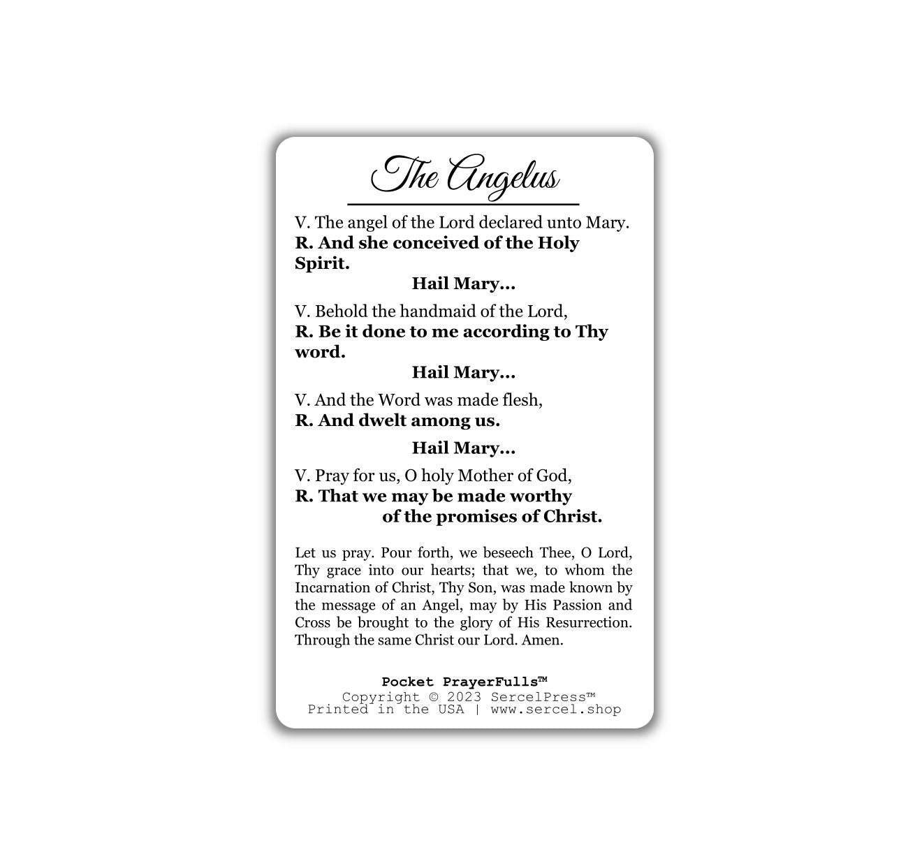 The Angelus — The angel of the Lord declared unto Mary | Pocket PrayerFulls™ | Uncompromising Holy Cards — Built to Last. Backed for Life