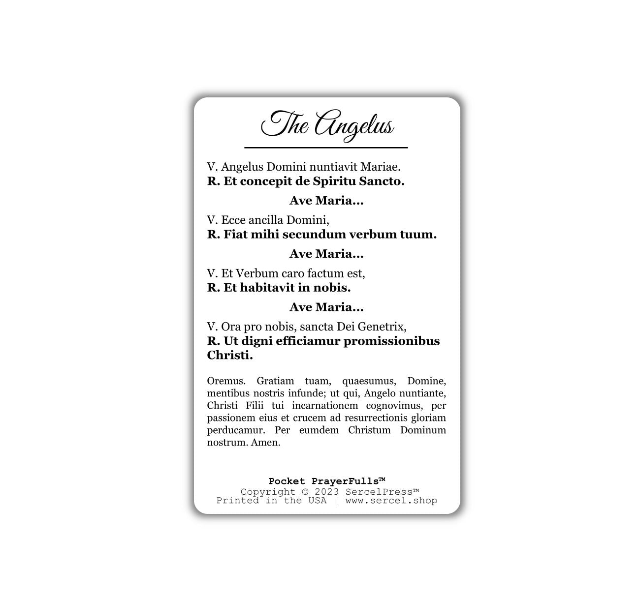 The Angelus in Latin / Angelus Domini: Pocket PrayerFulls™ | Durable Wallet Prayer Cards | Catholic