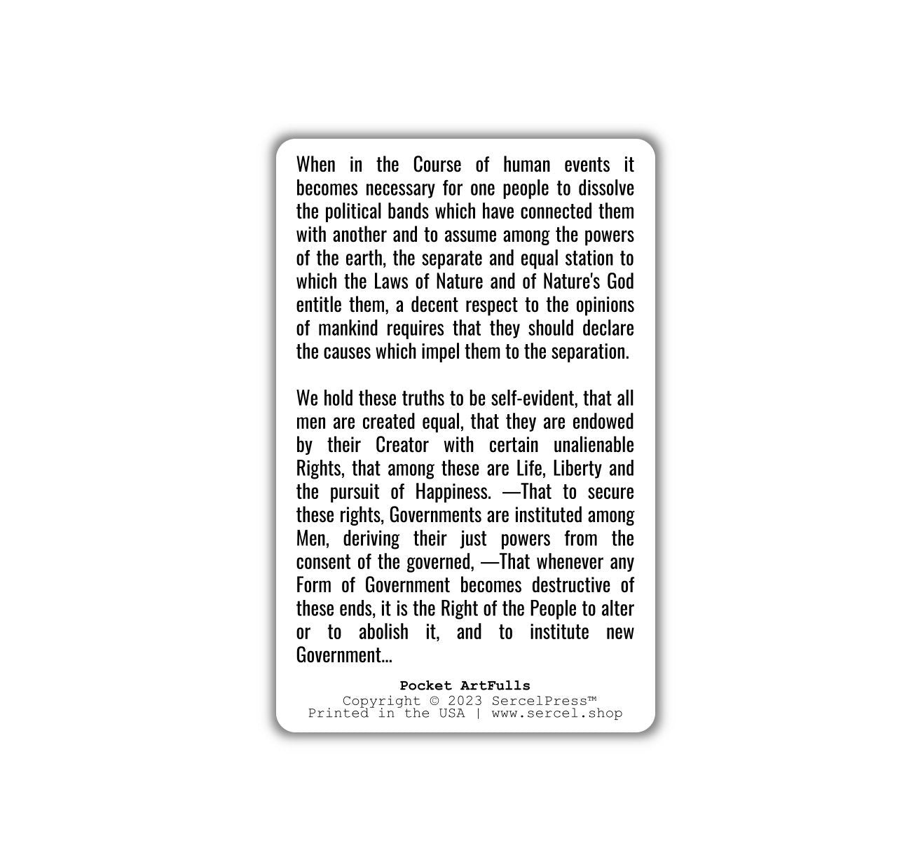 Declaration of Independence | Durable Wallet Patriotic Card | 4th of July | Independence Day | United States of America