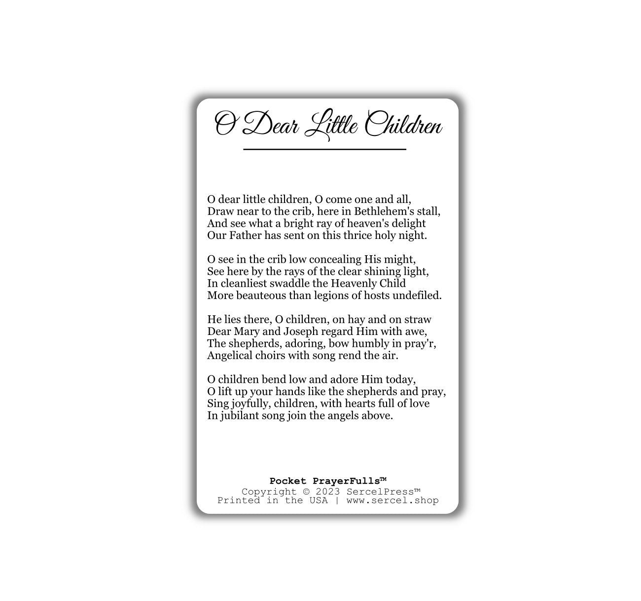 O Dear Little Children: Pocket PrayerFulls™ | Durable Wallet Prayer Cards | Advent, Christmas, Nativity Gift | Catholic Hymns