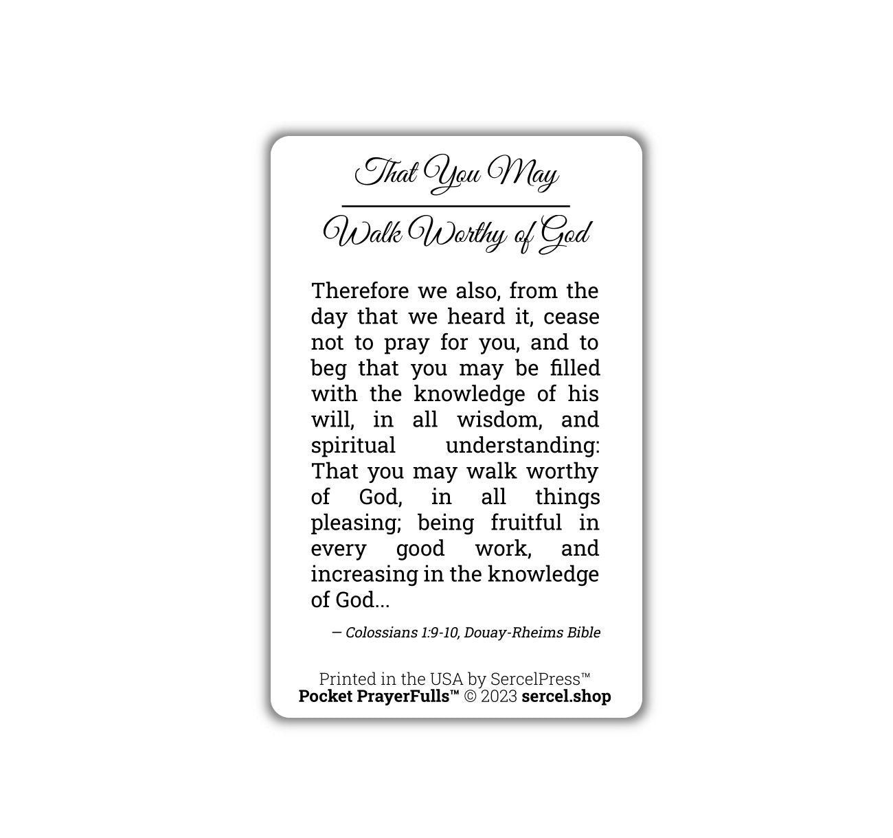 That You May Walk Worthy of God, Colossians 1: Pocket PrayerFulls™ | Durable Wallet Prayer Cards | Holy Bible | Scripture