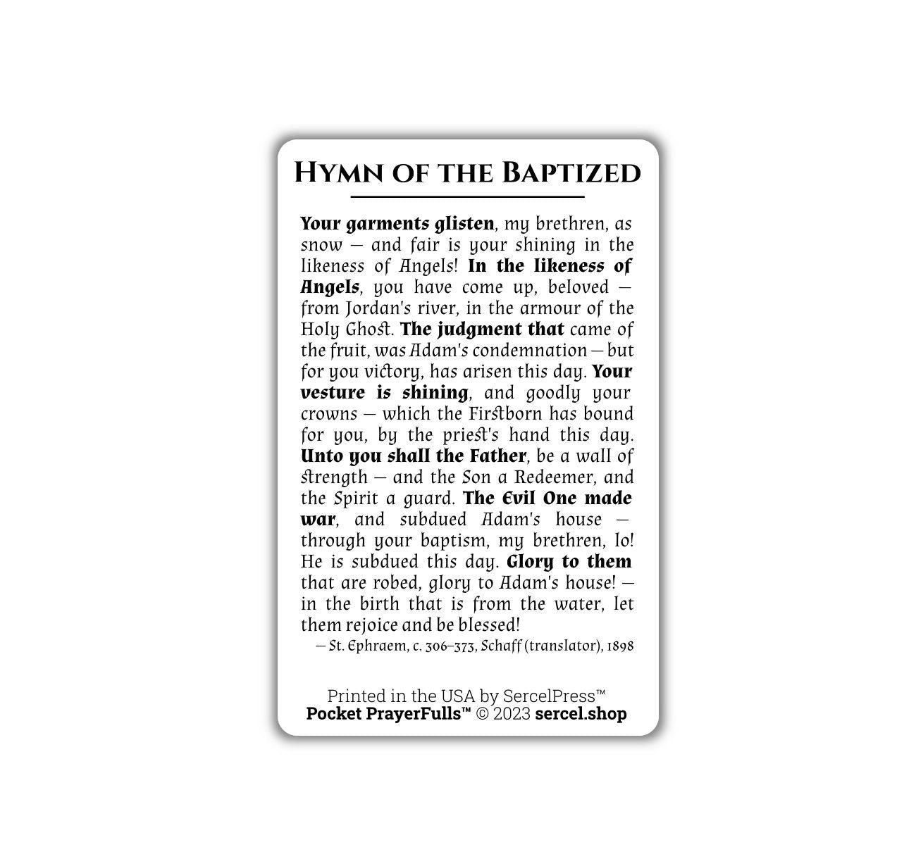 Saint Ephraem's Hymn of the Baptized: Pocket PrayerFulls™ | Durable Wallet Prayer Cards | Catholic Saints
