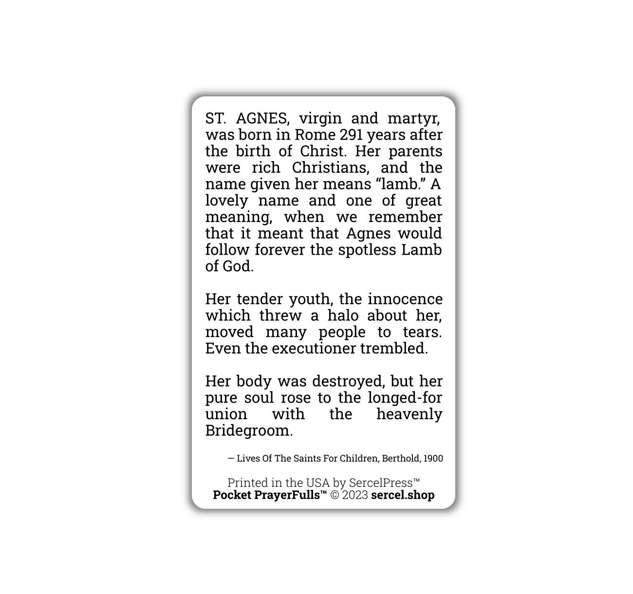 Saint Agnes: Pocket PrayerFulls™ | Durable Wallet Holy Cards | Catholic Saints
