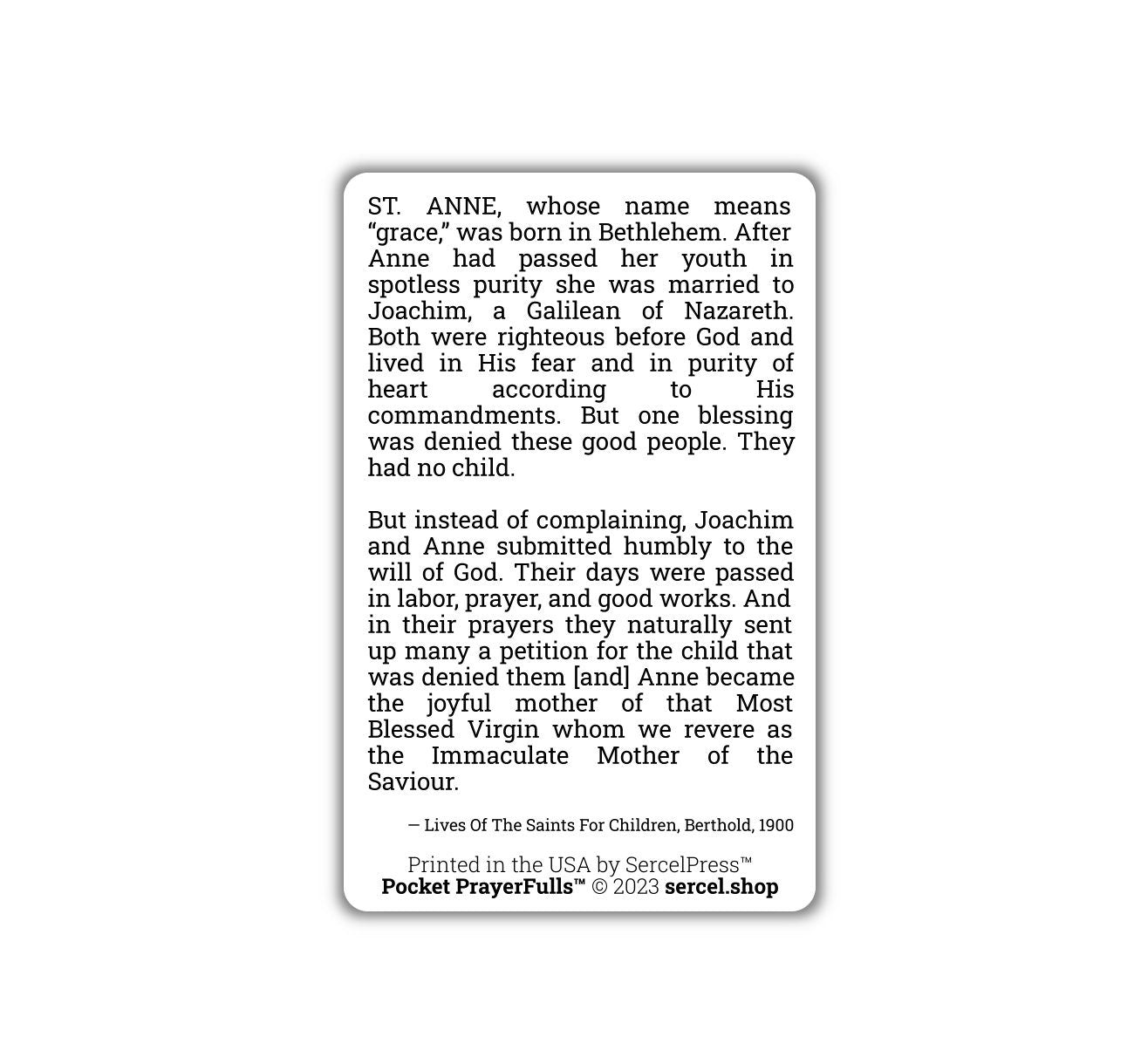 Saint Anne: Pocket PrayerFulls™ | Durable Wallet Holy Cards | Catholic Saints