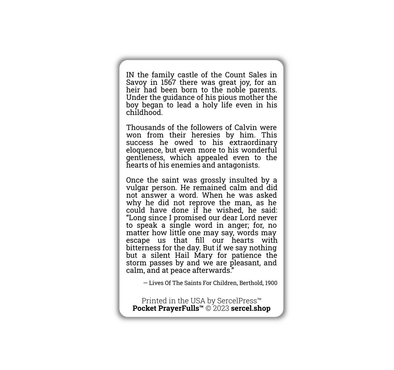 Saint Francis de Sales: Pocket PrayerFulls™ | Durable Wallet Holy Cards | Catholic Saints