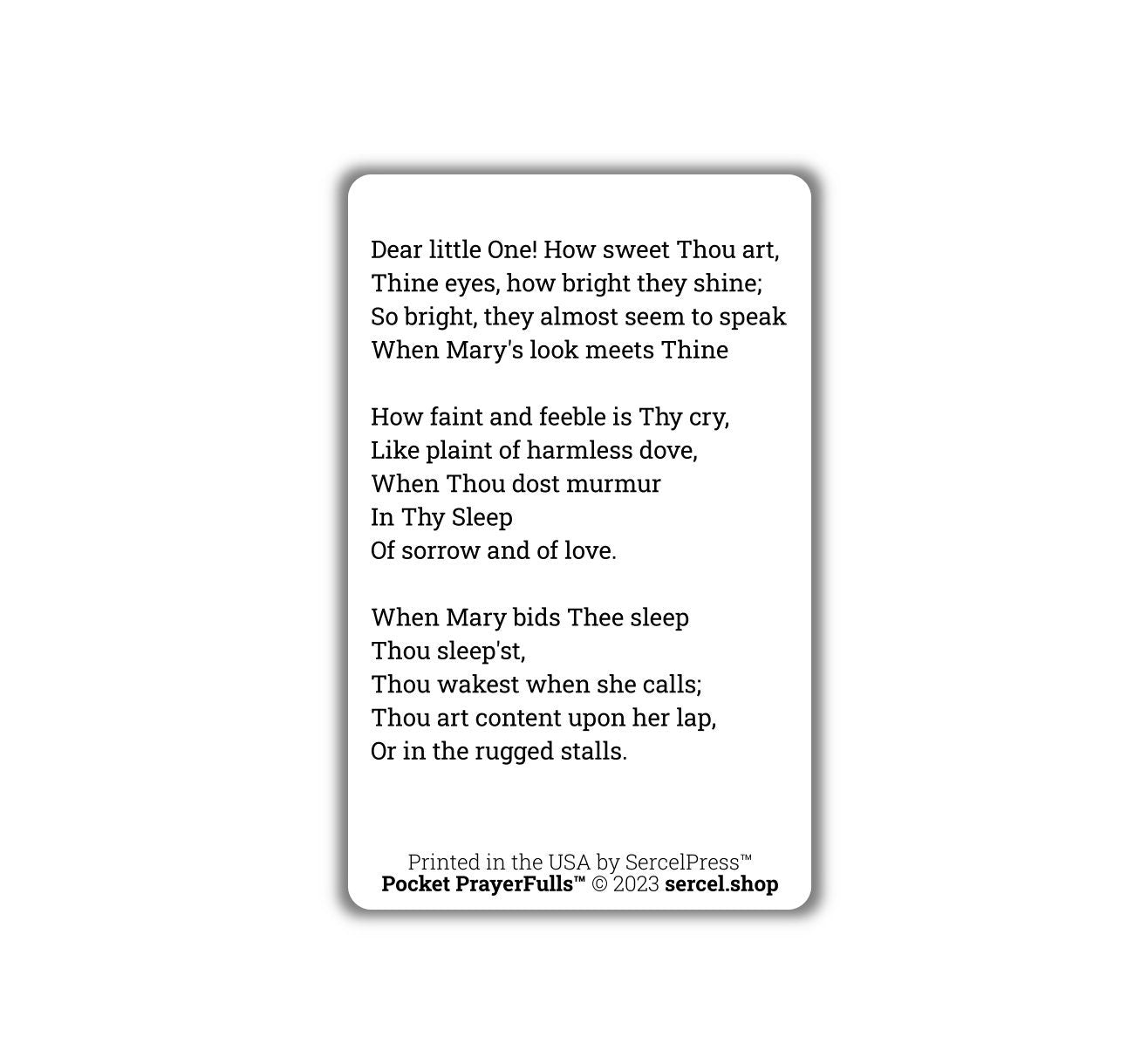 Dear little One! How Sweet Thou Art: Pocket PrayerFulls™ | Durable Wallet Prayer Cards | Advent, Christmas, Nativity Gift | Catholic Hymns