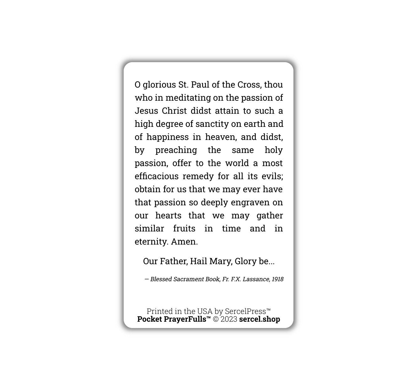 St. Paul of the Cross: Pocket PrayerFulls™ | Durable Wallet Prayer Cards | Catholic Saints | Catholic Prayers