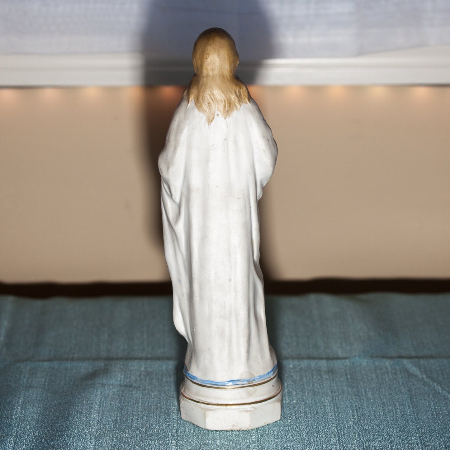 Vintage Sacred Heart of Jesus Statue, Hand-Painted Porcelain Bisque, 1930-50s German, 10.5 Inch