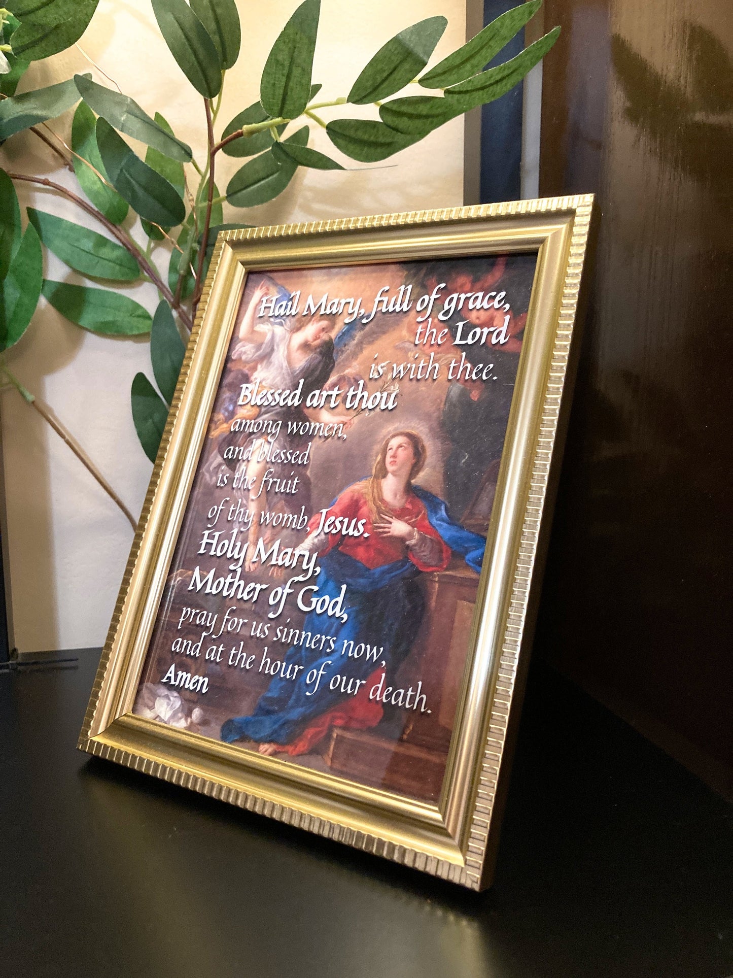 Hail Mary: 5x7 Framed Prayer with Ancient Artwork + Hail Mary Prayer Card | Catholic Art | Catholic Prayers