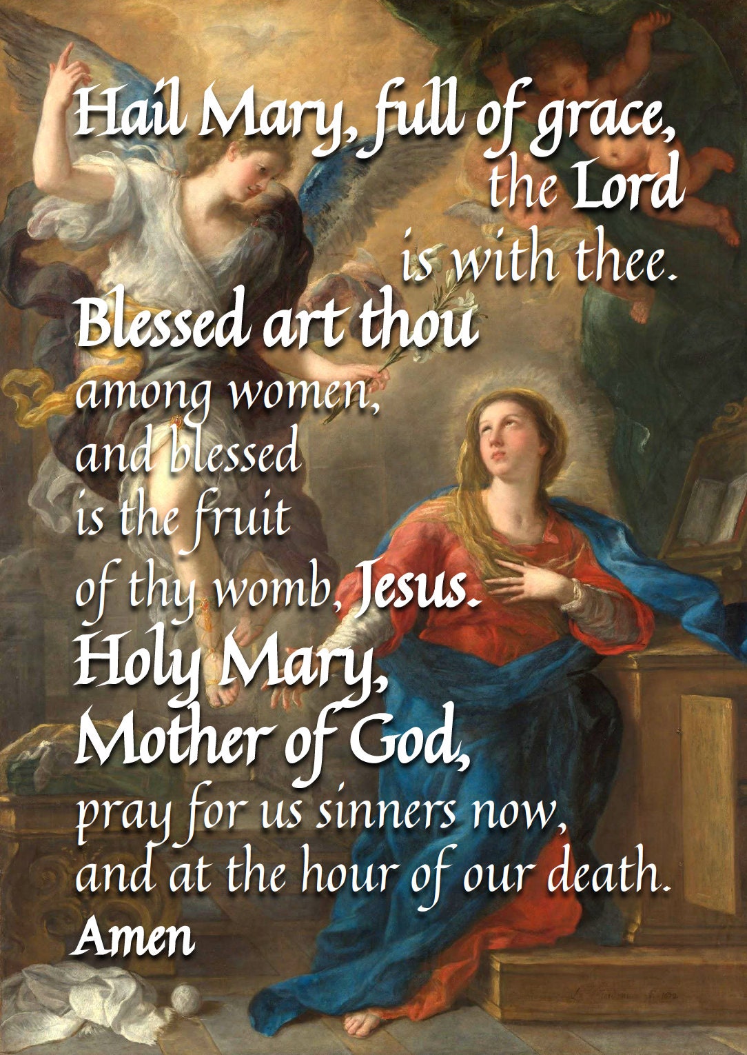 Hail Mary: 5x7 Framed Prayer with Ancient Artwork + Hail Mary Prayer Card | Catholic Art | Catholic Prayers