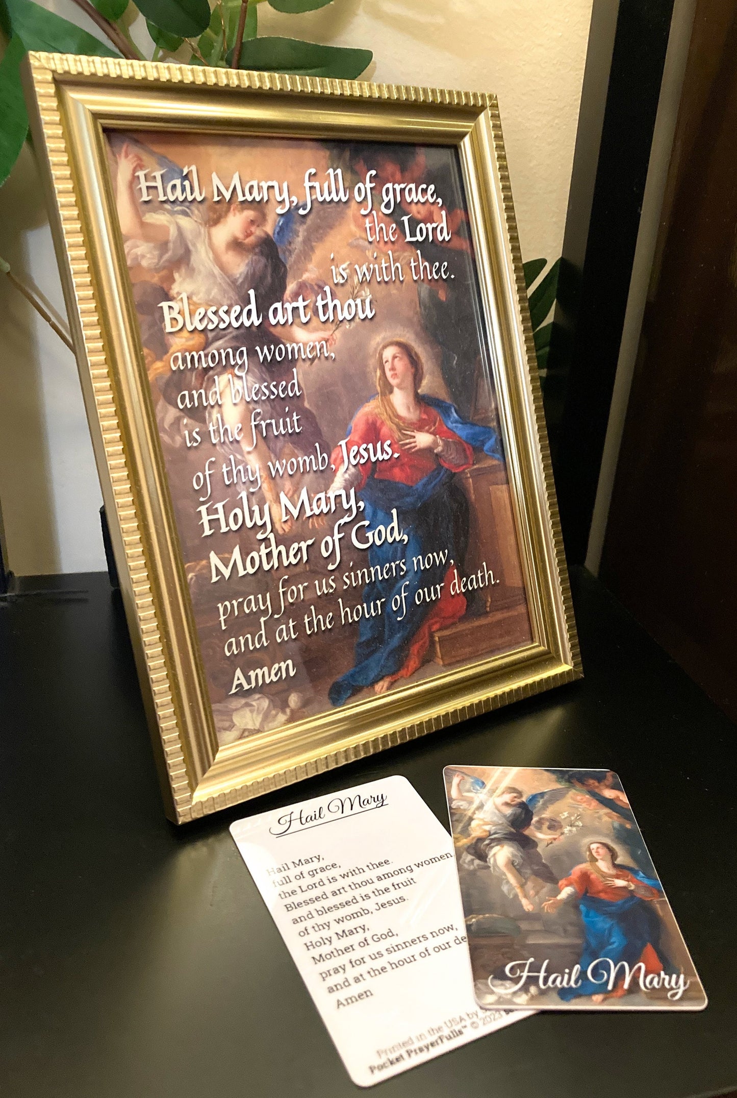 Hail Mary: 5x7 Framed Prayer with Ancient Artwork + Hail Mary Prayer Card | Catholic Art | Catholic Prayers