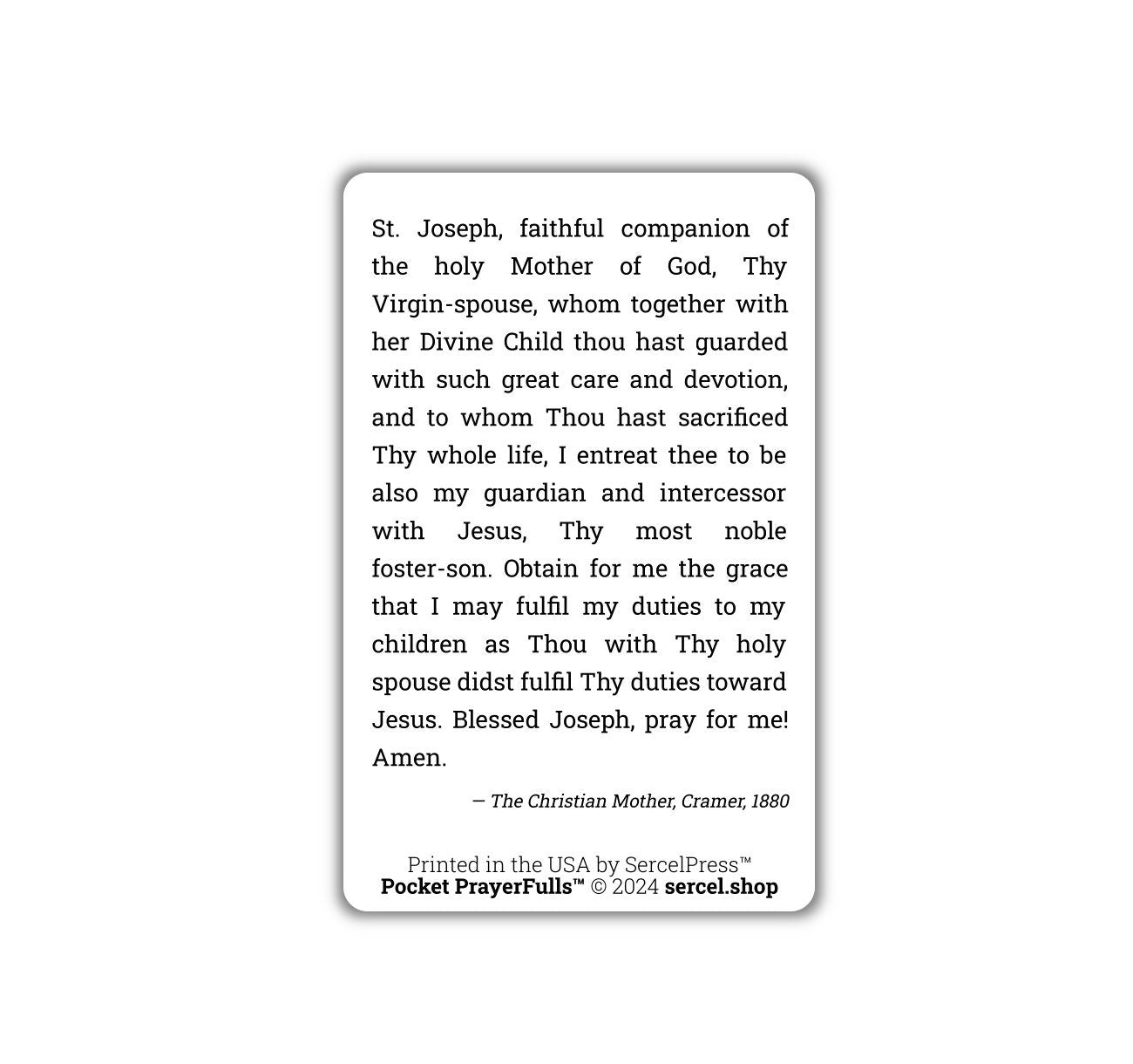 Mother's Prayer to Saint Joseph: Pocket PrayerFulls™ | Durable Wallet Prayer Cards | Catholic Prayers