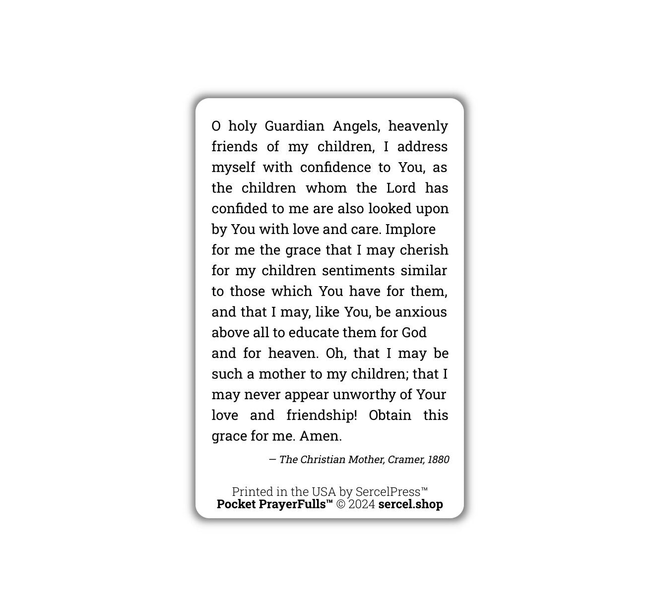 Mother’s Prayer to the Guardian Angels: Pocket PrayerFulls™ | Durable Wallet Prayer Cards | Catholic Prayers