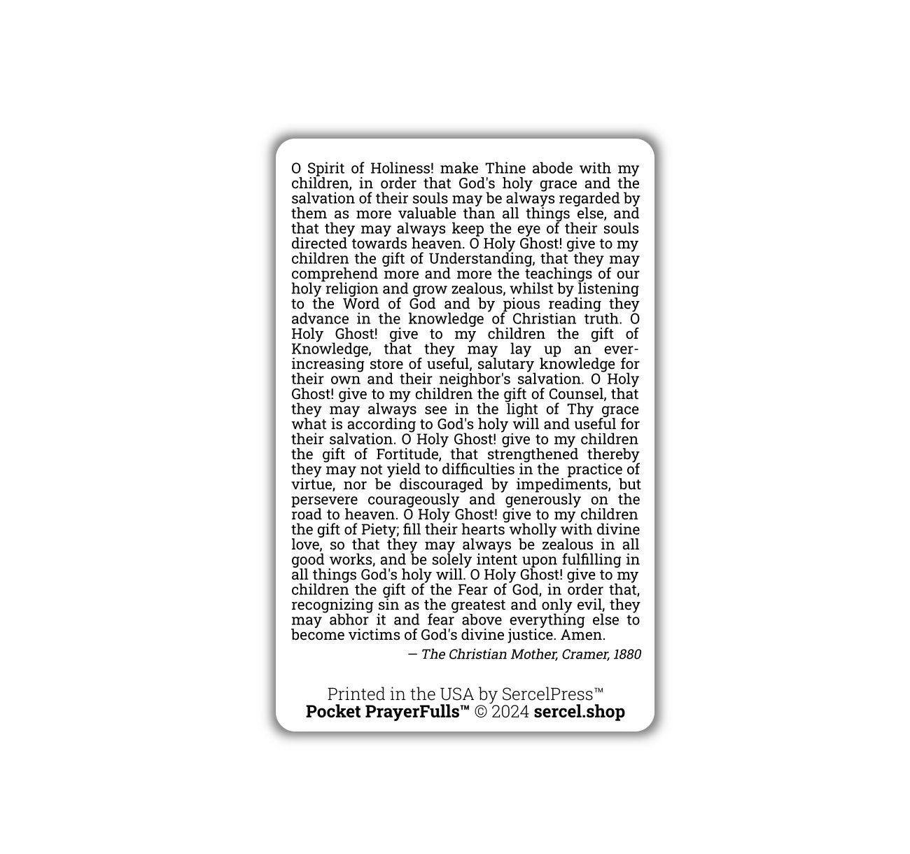 Mother's Prayer to Obtain for Children the Gifts of the Holy Ghost: Pocket PrayerFulls™ | Durable Wallet Prayer Cards | Catholic Prayers