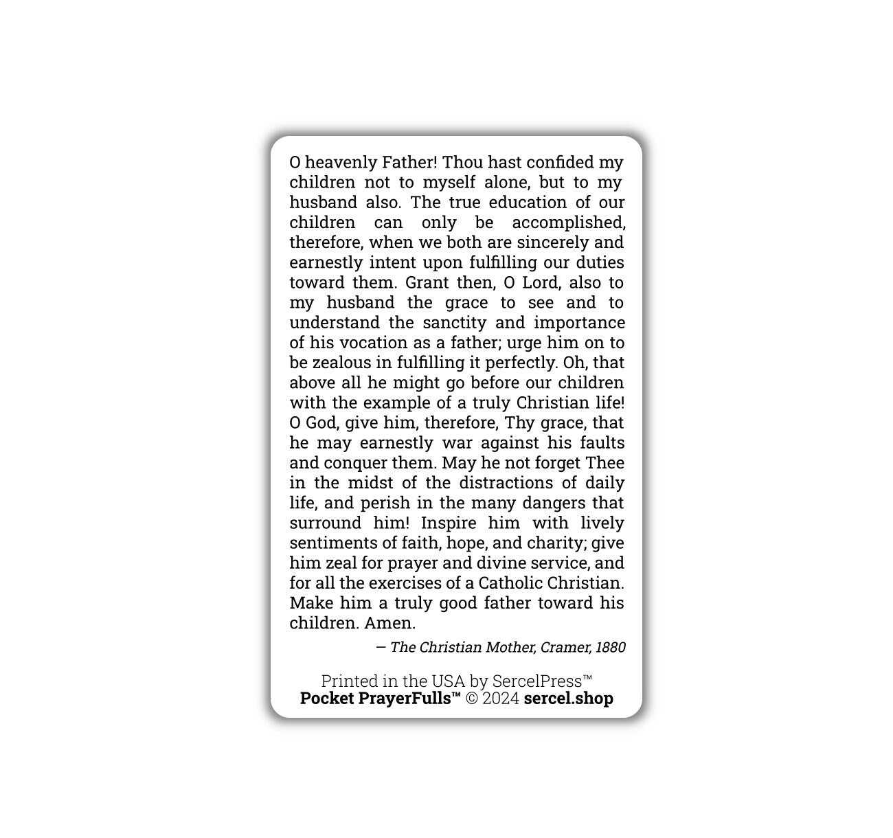 Mother's Prayer For Her Husband: Pocket PrayerFulls™ | Durable Wallet Prayer Cards | Catholic Prayers