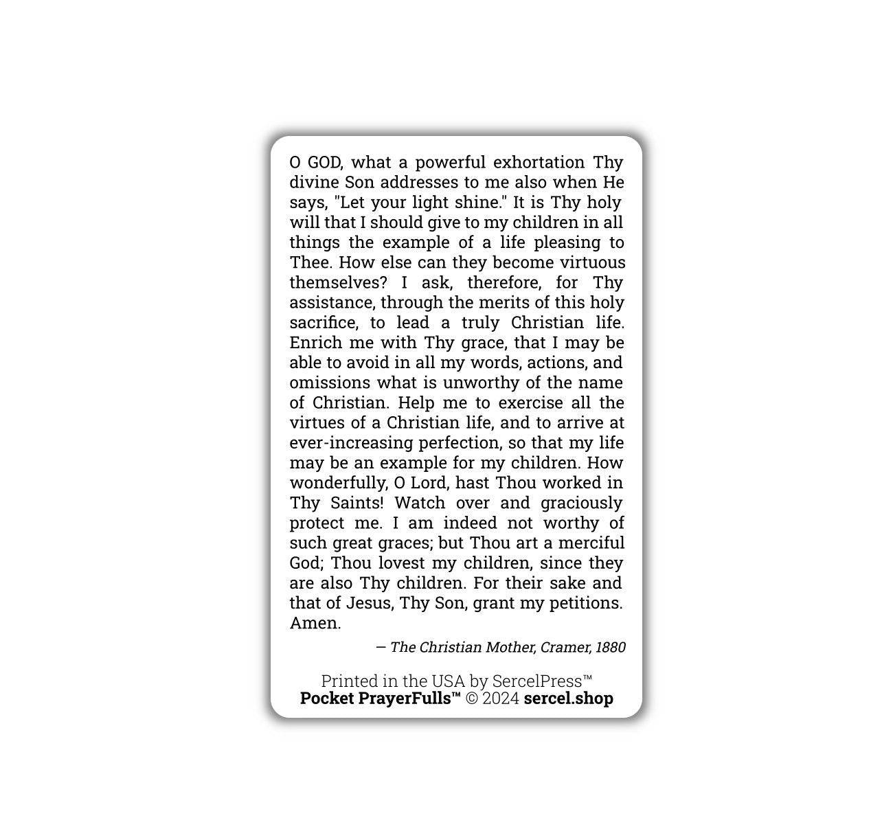Mother's Prayer to Obtain the Grace to Give Good Example: Pocket PrayerFulls™ | Durable Wallet Prayer Cards | Catholic Prayers