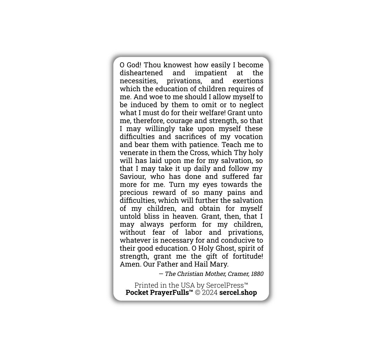 Mother's Prayer For the Gift of Fortitude: Pocket PrayerFulls™ | Durable Wallet Prayer Cards | Catholic Prayers