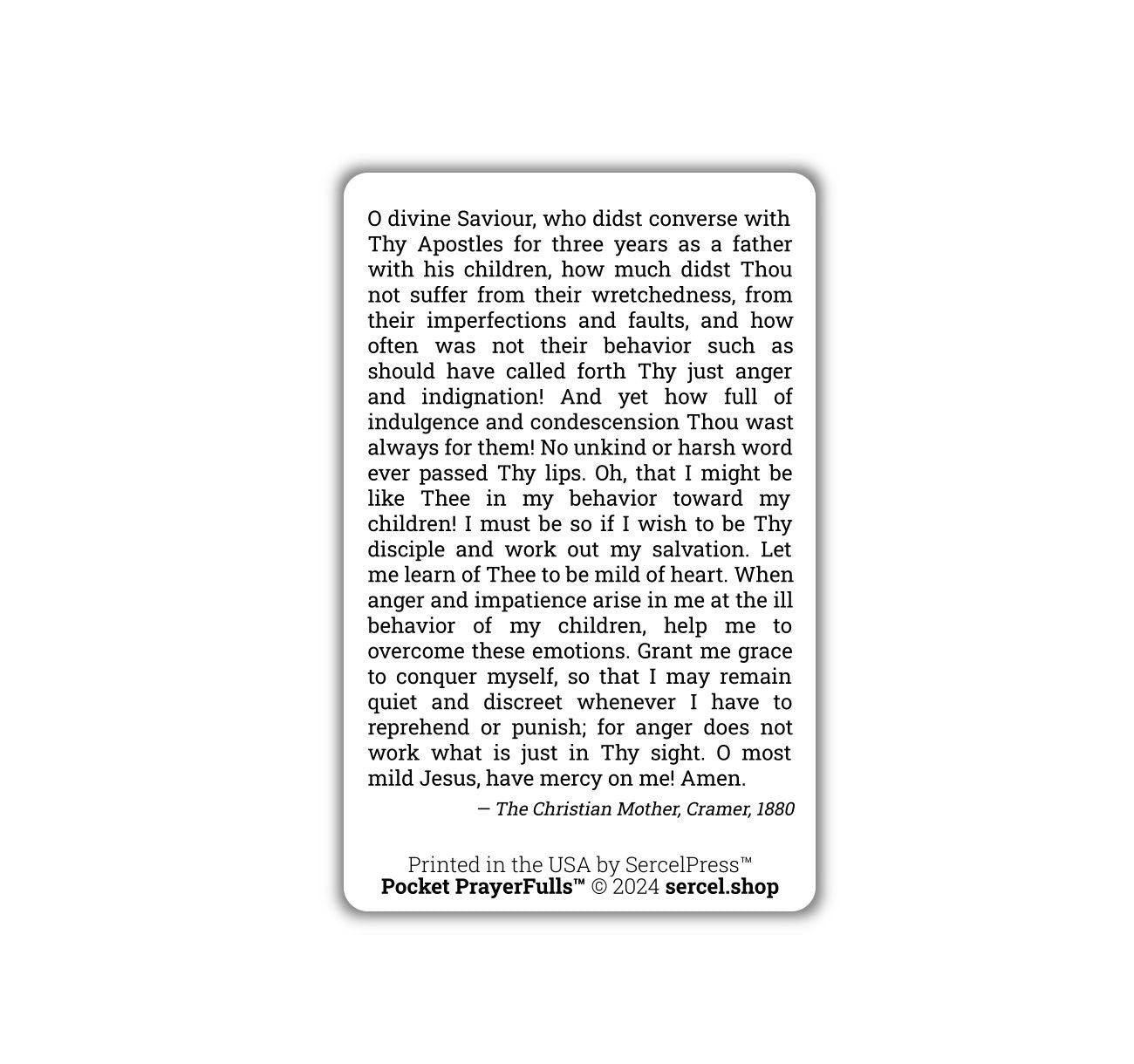 Mother's Prayer for the Spirit of Mildness: Pocket PrayerFulls™ | Durable Wallet Prayer Cards | Catholic Prayers