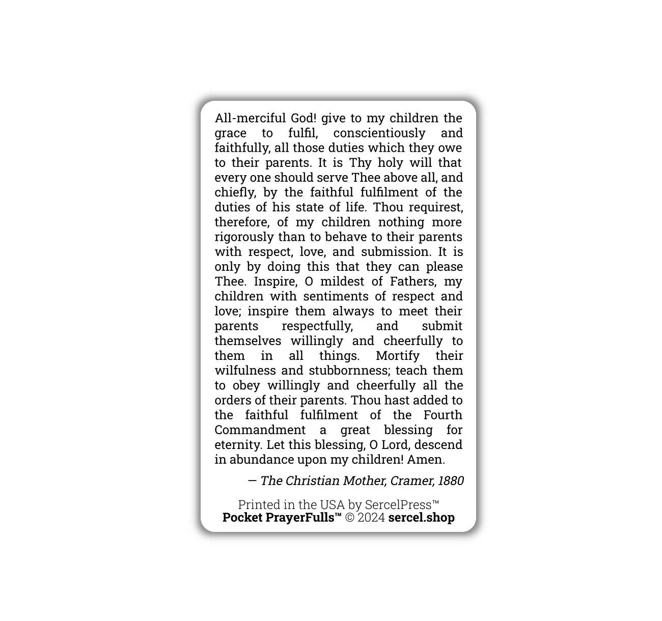 Mother's Prayer for Grace to Fulfill the Duties of their State of Life: Pocket PrayerFulls™ | Durable Wallet Prayer Cards | Catholic Prayers