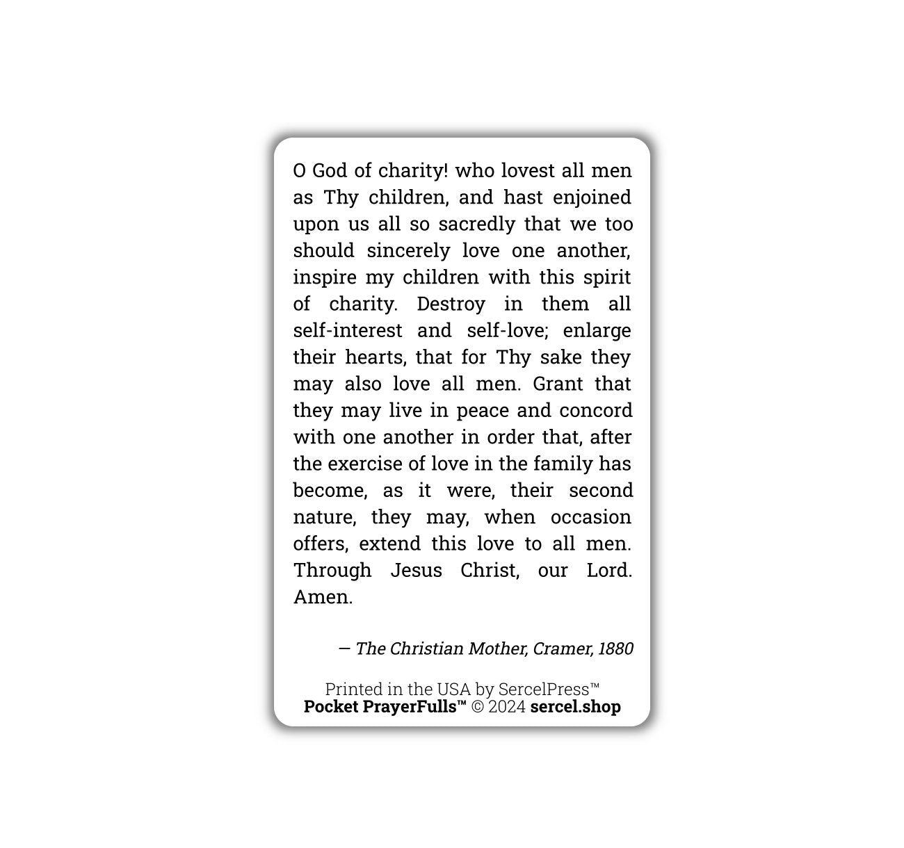 Mother's Prayer to Obtain for the Children True Love of Neighbor: Pocket PrayerFulls™ | Durable Wallet Prayer Cards | Catholic Prayers