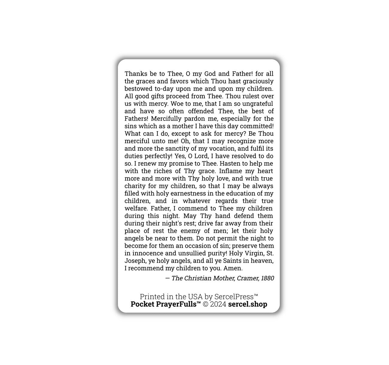 Mother's Prayer in the Evening: Pocket PrayerFulls™ | Durable Wallet Prayer Cards | Catholic Prayers