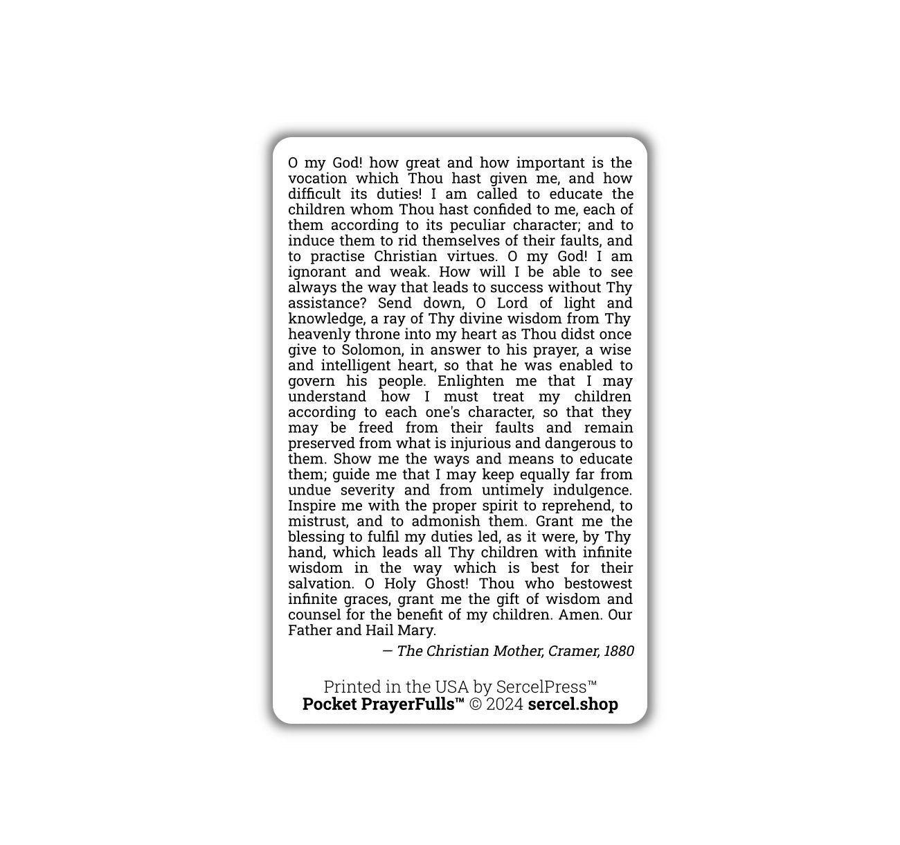Mother's Prayer to Obtain True Wisdom: Pocket PrayerFulls™ | Durable Wallet Prayer Cards | Catholic Prayers