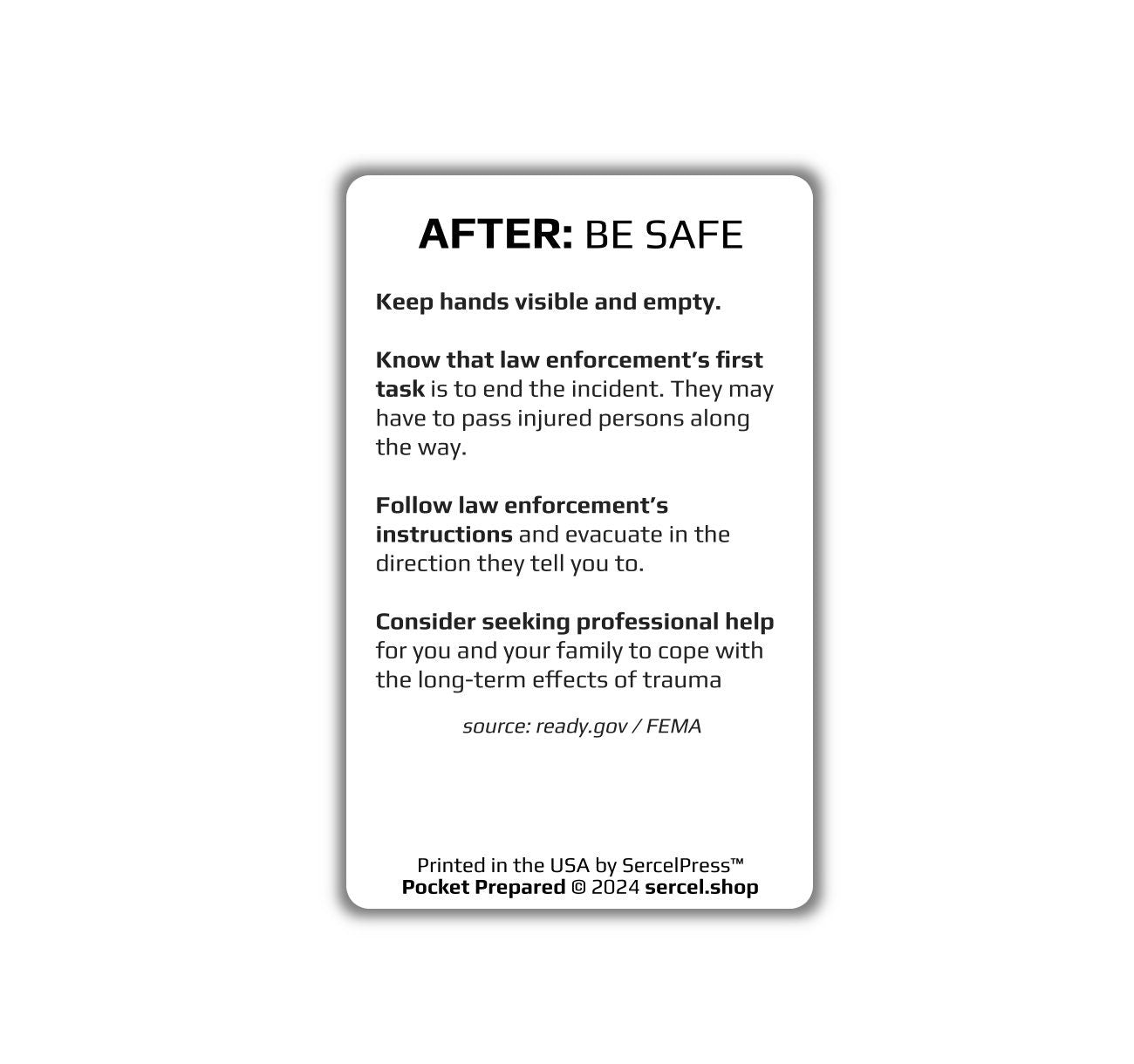 How to Survive an Active Shooter | Pocket Prepared | Durable Wallet Emergency Response Card