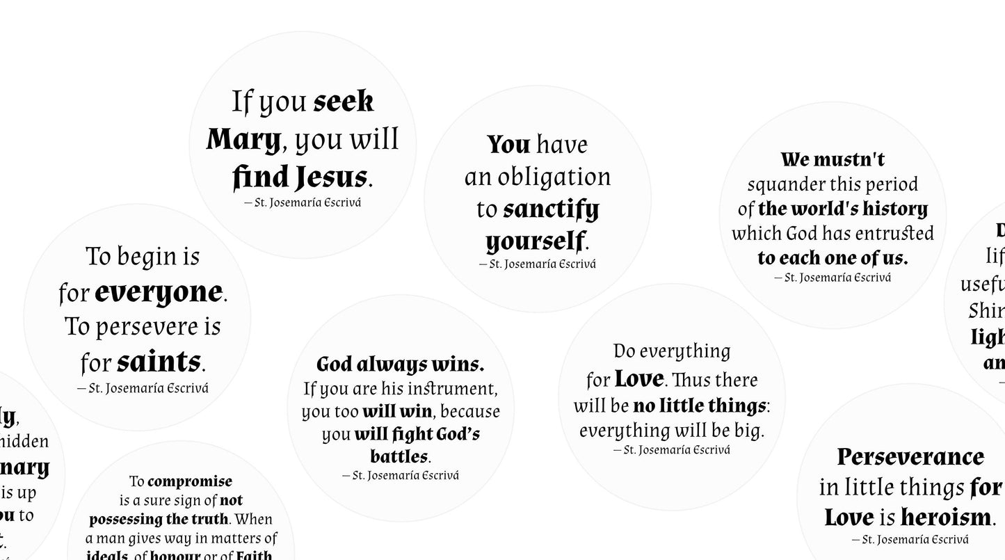 24 Saint Stickers, St. Josemaria Escriva Quotes, 2-Inches, Clear | Catholic Saints