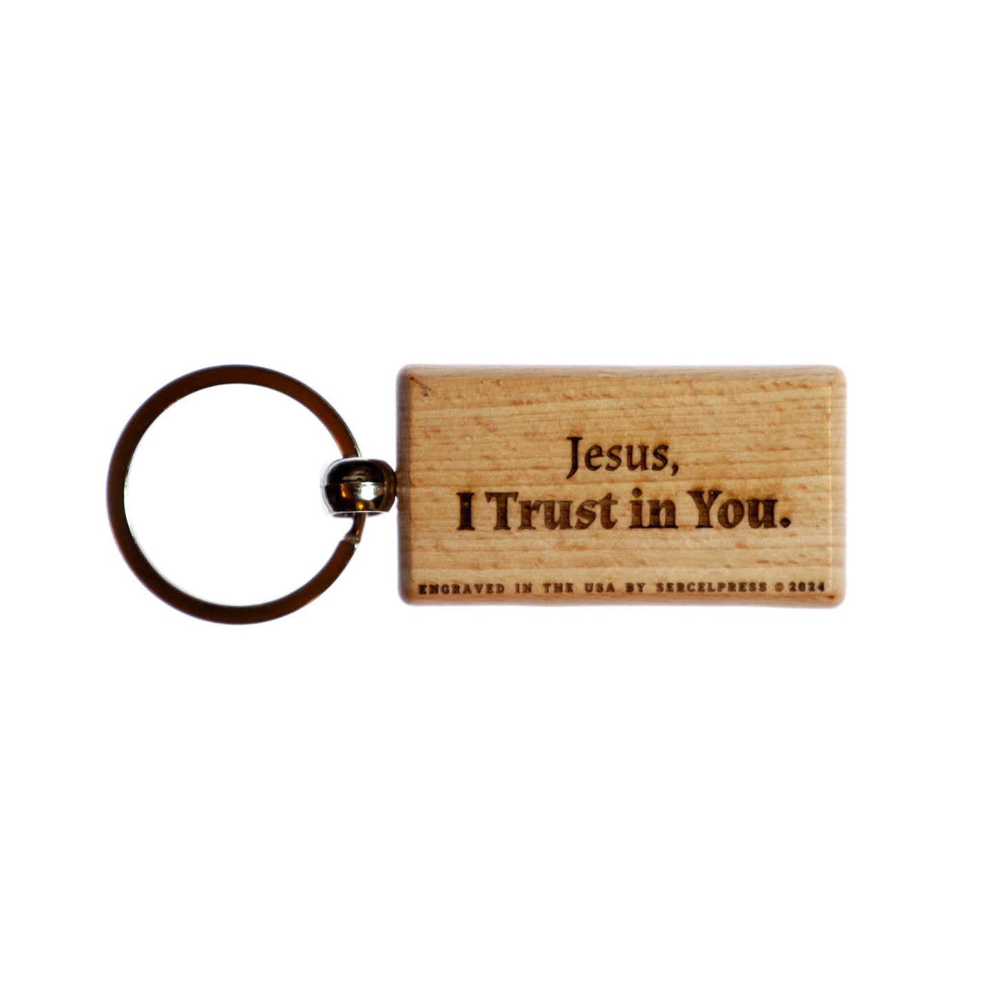 Divine Mercy, Jesus I Trust in You, Hand-Colored, Solid Wood Keychain, Engraved in the USA, Catholic