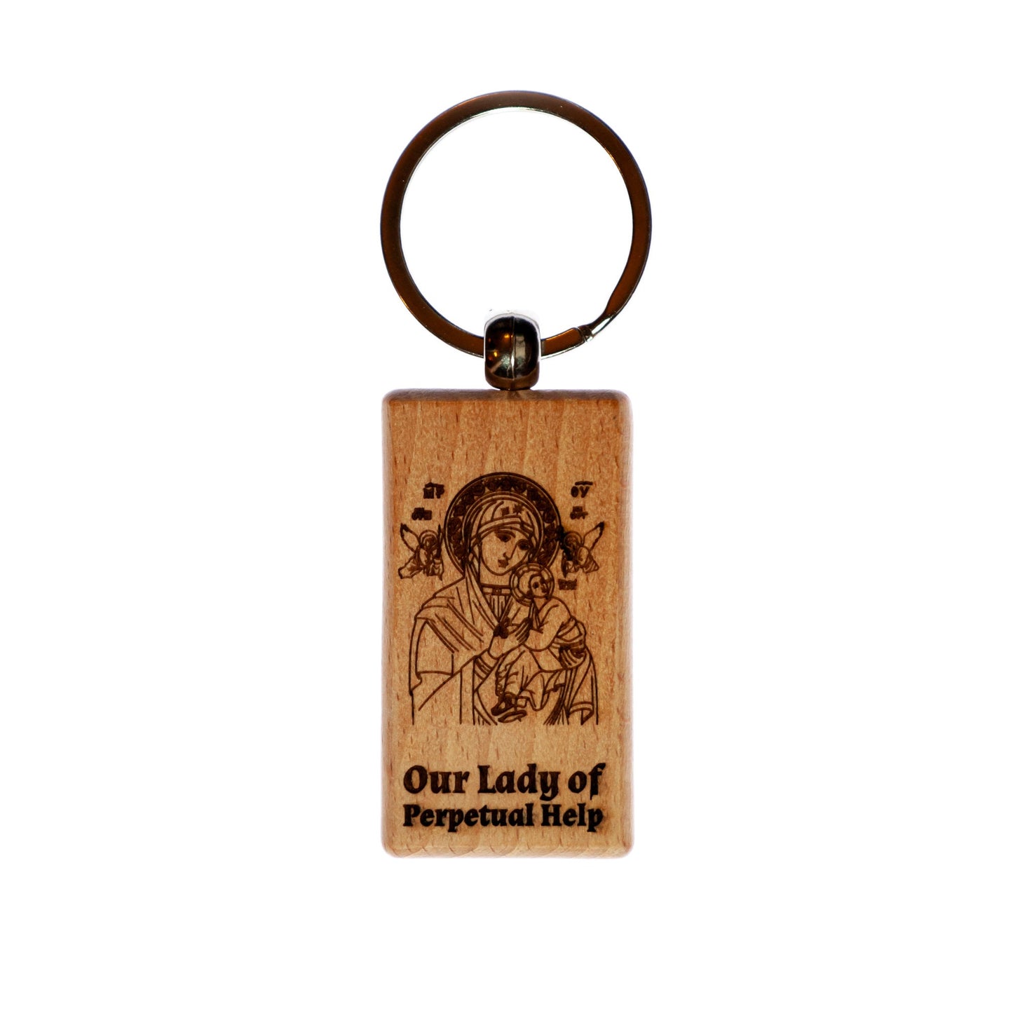 Our Lady of Perpetual Help, Solid Wood Keychain, Engraved in the USA, Catholic