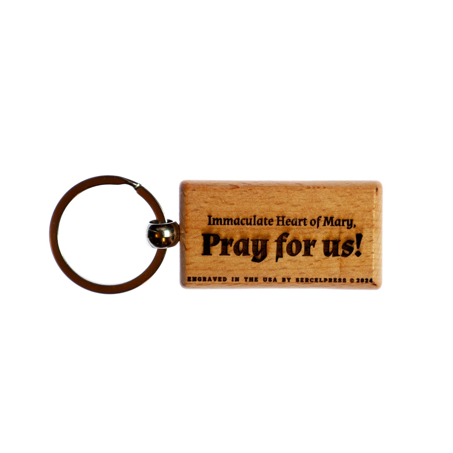 Immaculate Heart of Mary, Hand-Colored, Solid Wood Keychain, Engraved in the USA, Catholic