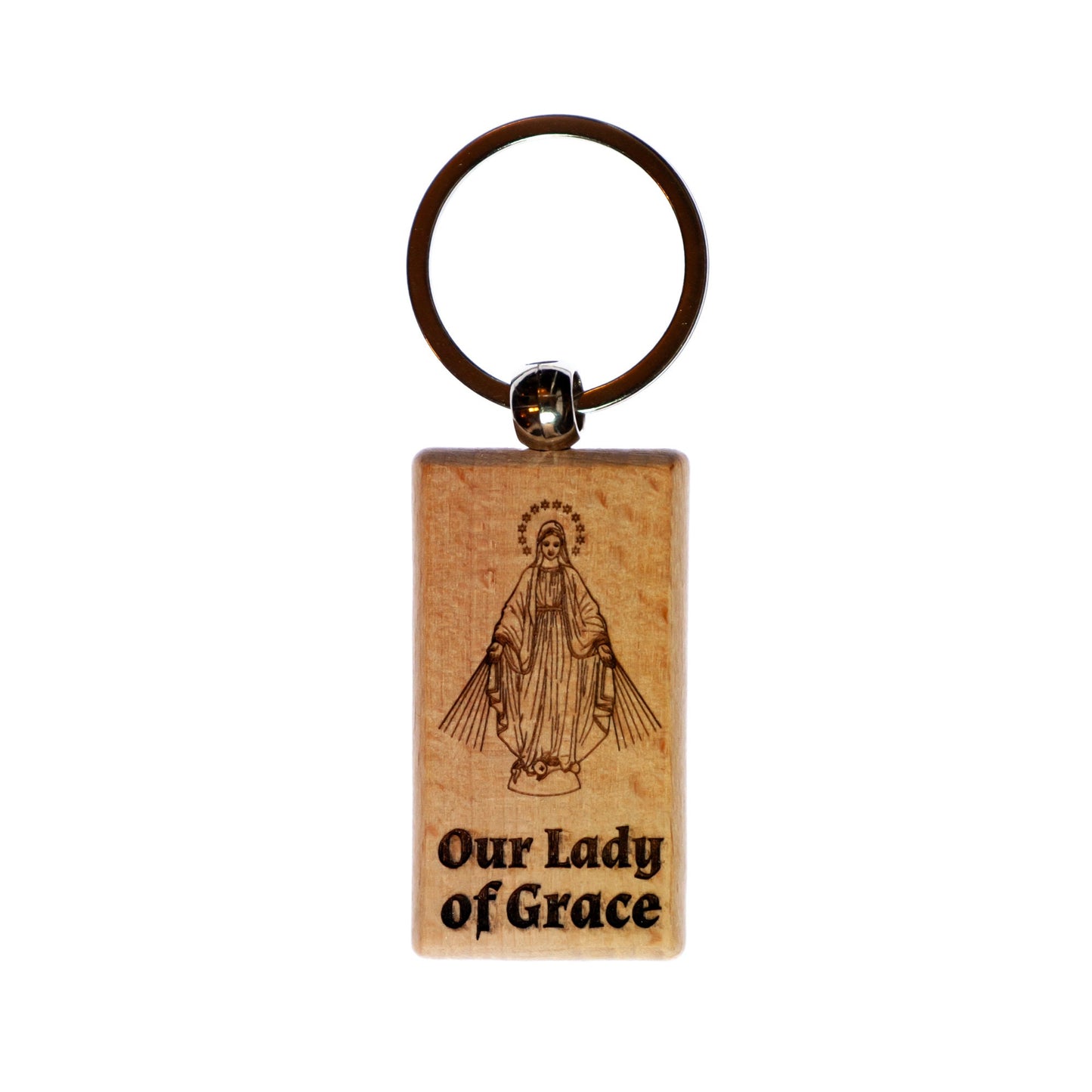 Our Lady of Grace, Solid Wood Keychain, Engraved in the USA, Catholic
