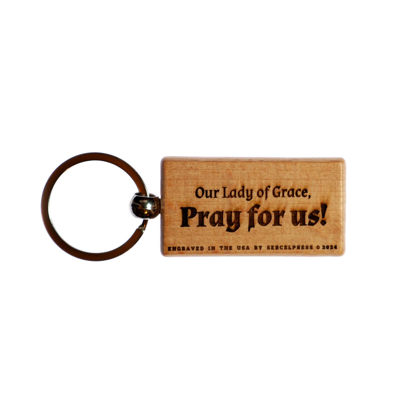 Our Lady of Grace, Solid Wood Keychain, Engraved in the USA, Catholic
