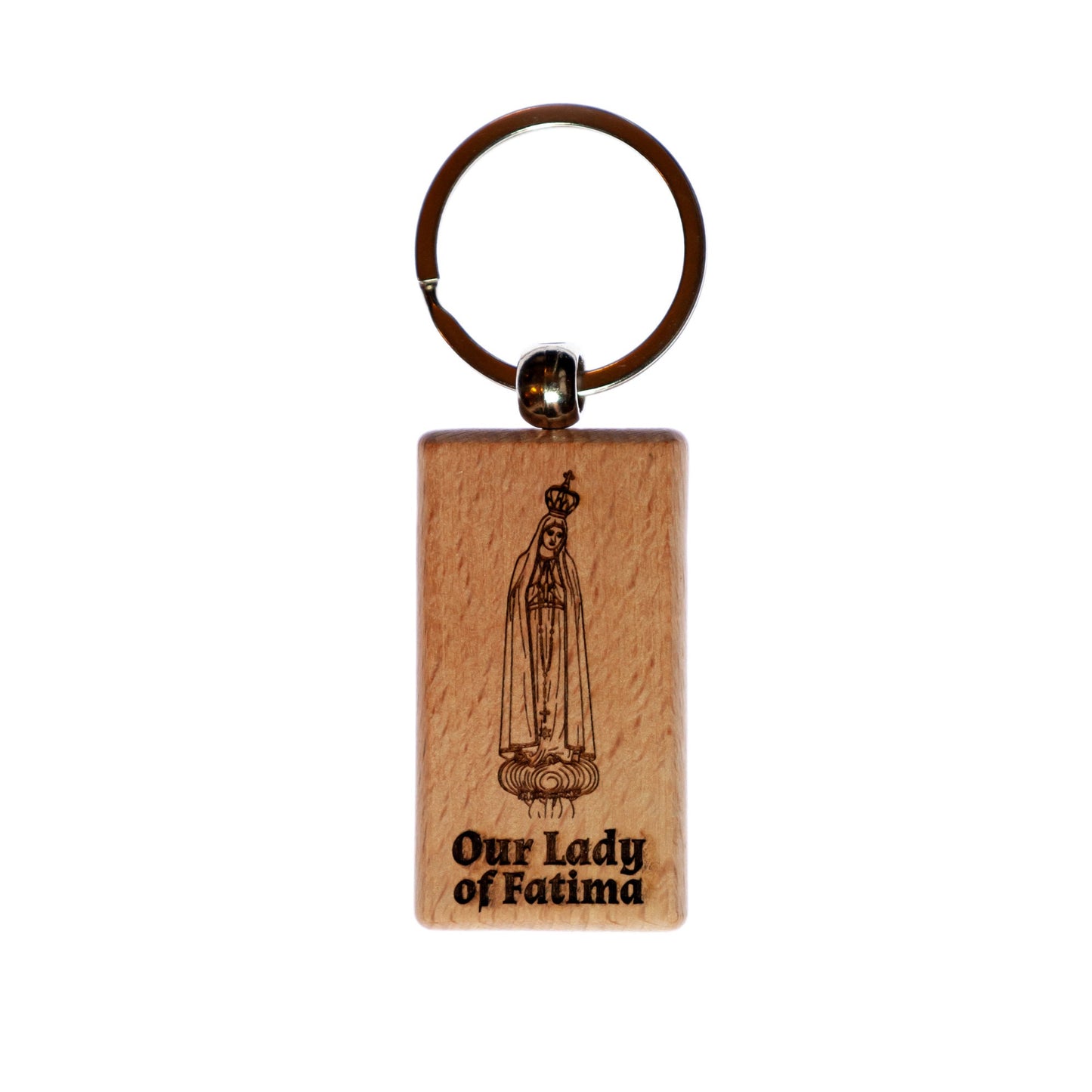 Our Lady of Fatima, Solid Wood Keychain, Engraved in the USA, Catholic