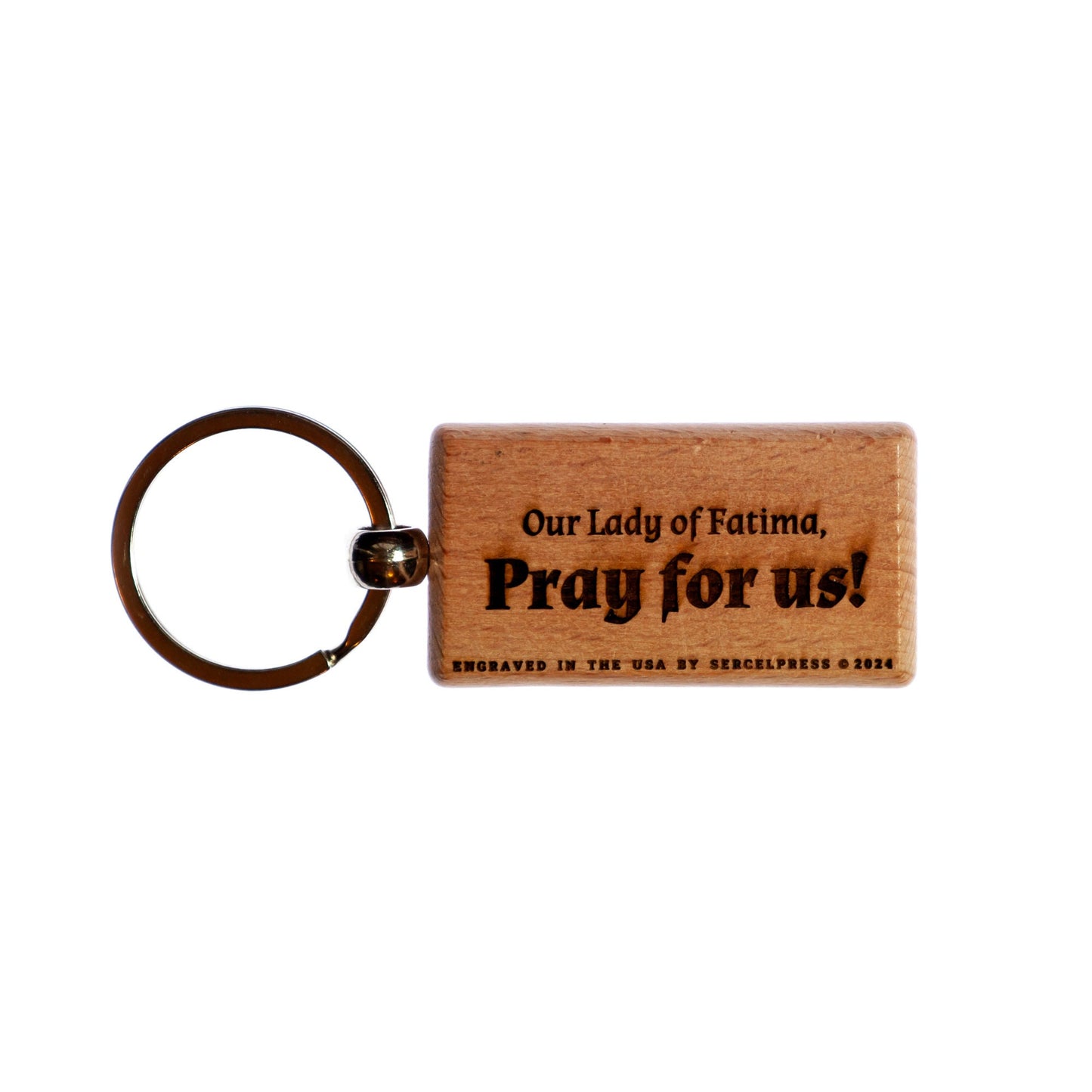 Our Lady of Fatima, Hand-Colored, Solid Wood Keychain, Engraved in the USA, Catholic