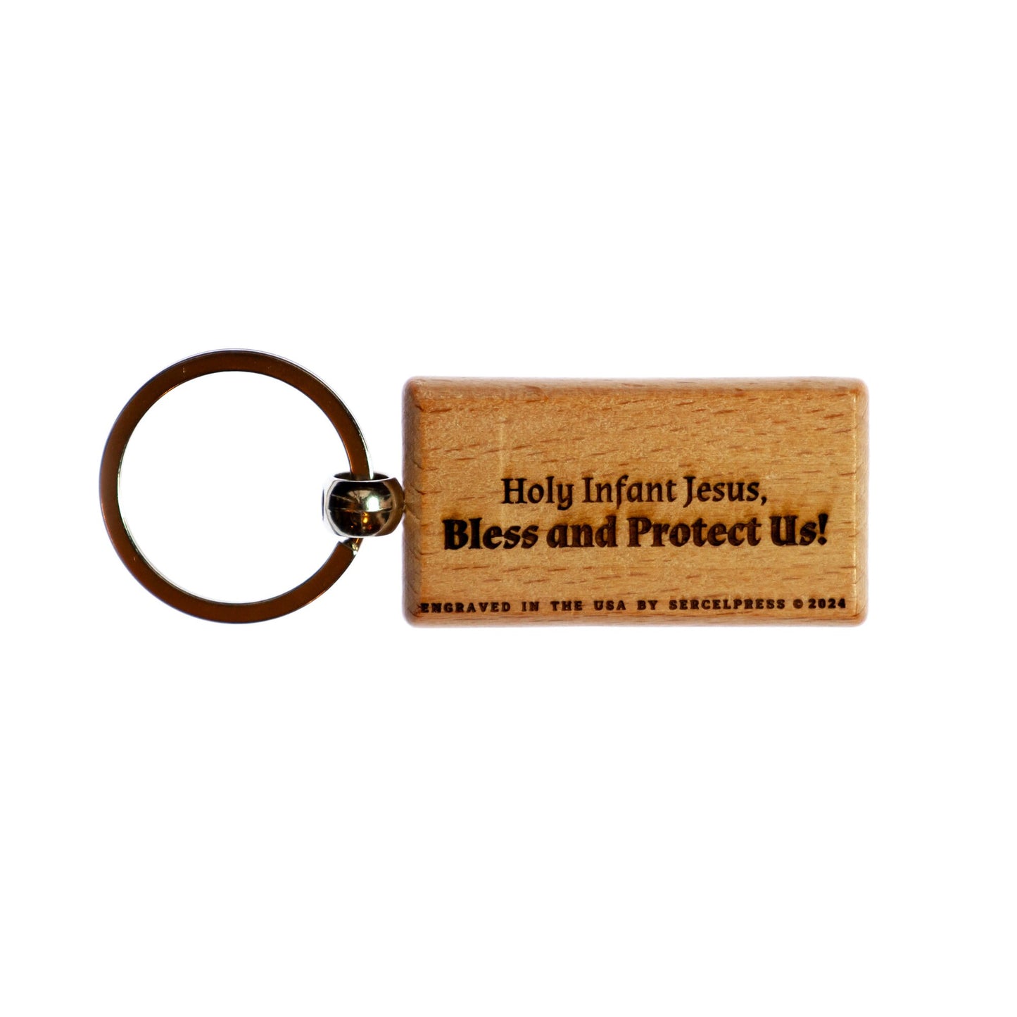 Holy Infant of Prague, Solid Wood Keychain, Engraved in the USA, Catholic