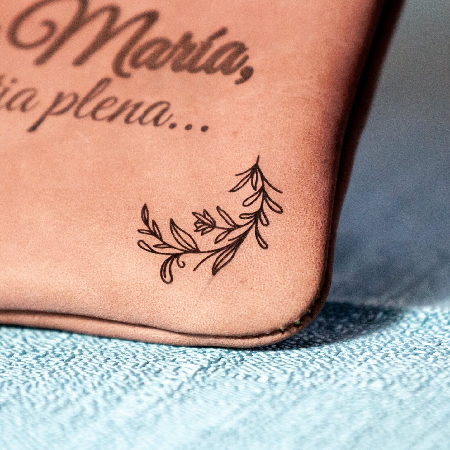 Ave Maria, Gratia Plena, Genuine Leather Engraved Rosary Pouch, Handmade in the USA, Catholic