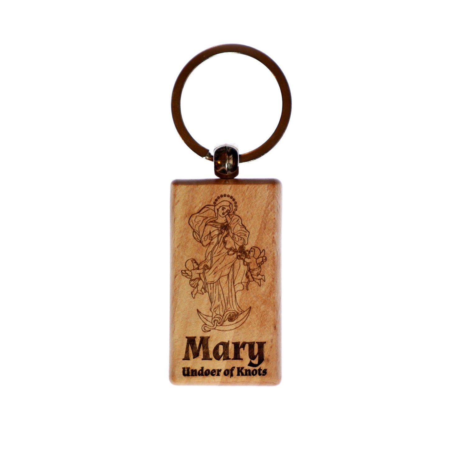 Mary Undoer of Knots, Solid Wood Keychain, Engraved in the USA, Catholic