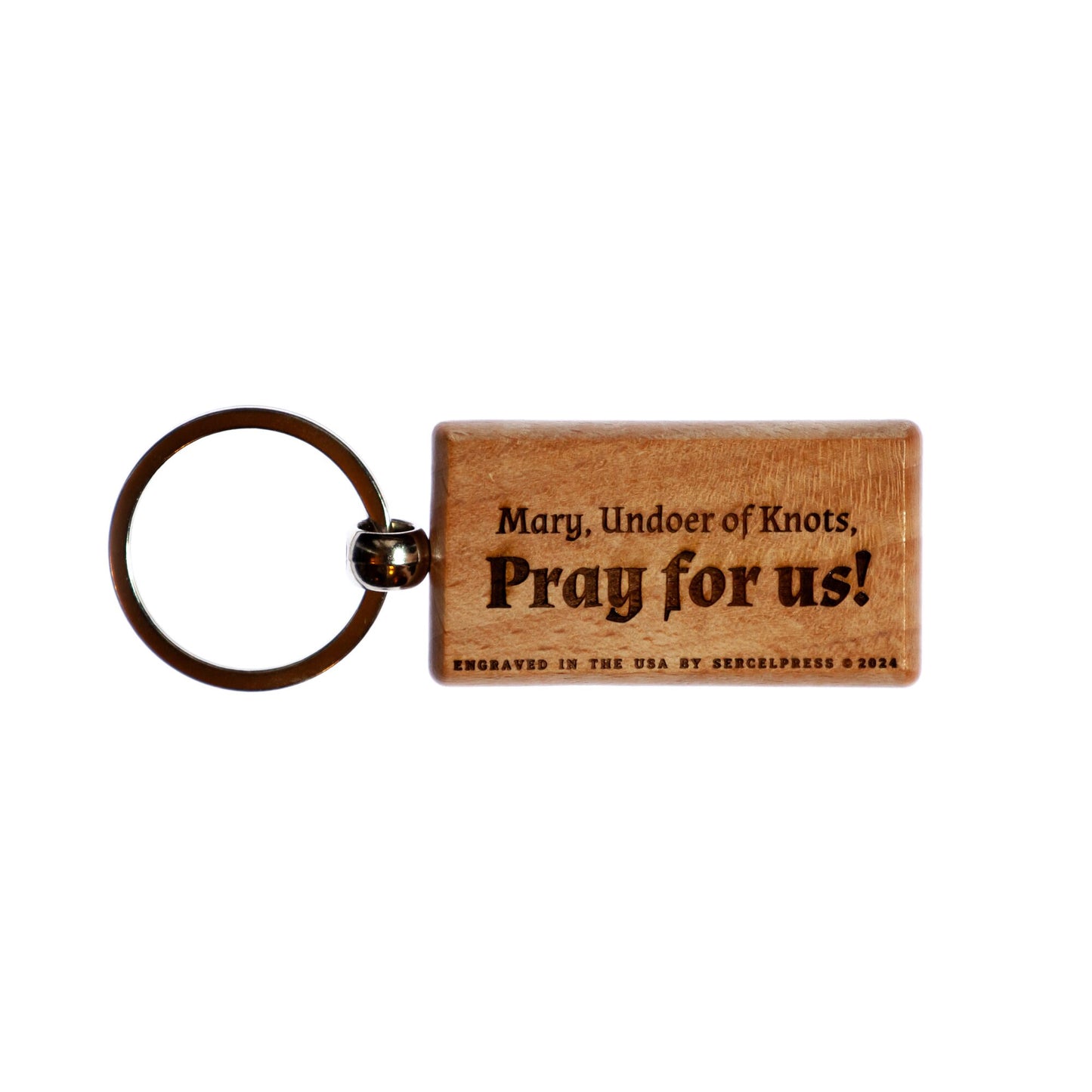 Mary Undoer of Knots, Solid Wood Keychain, Engraved in the USA, Catholic