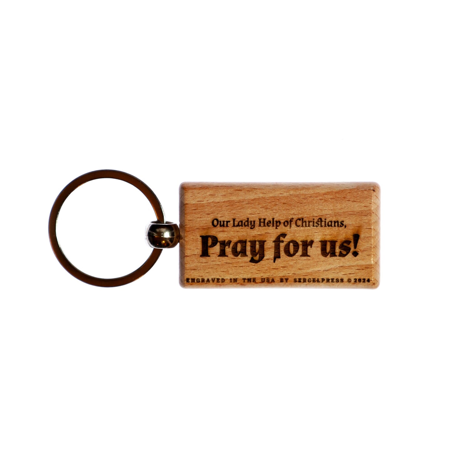 Our Lady Help of Christians, Solid Wood Keychain, Engraved in the USA, Catholic