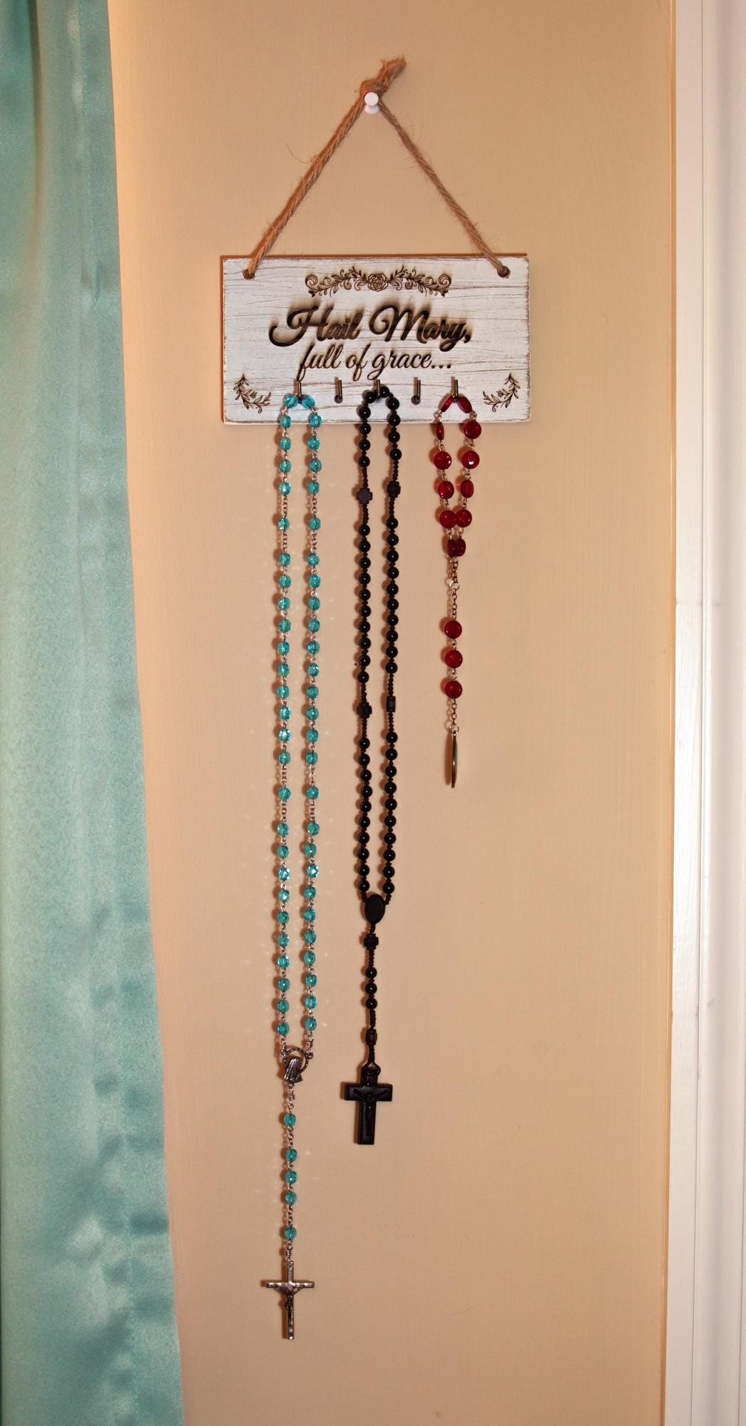 Mini Rosary Hanger, Hail Mary Full of Grace, Engraved in the USA, Catholic Living