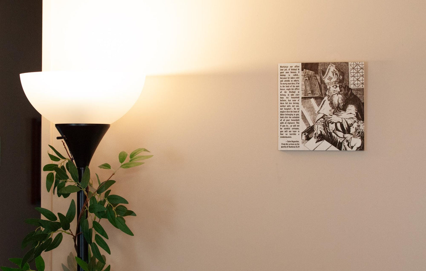 Saint Augustine, Do Our Job in Your Homes, Laser-Engraved Wood Panel Wall Art | Engraved in the USA | Catholic Living