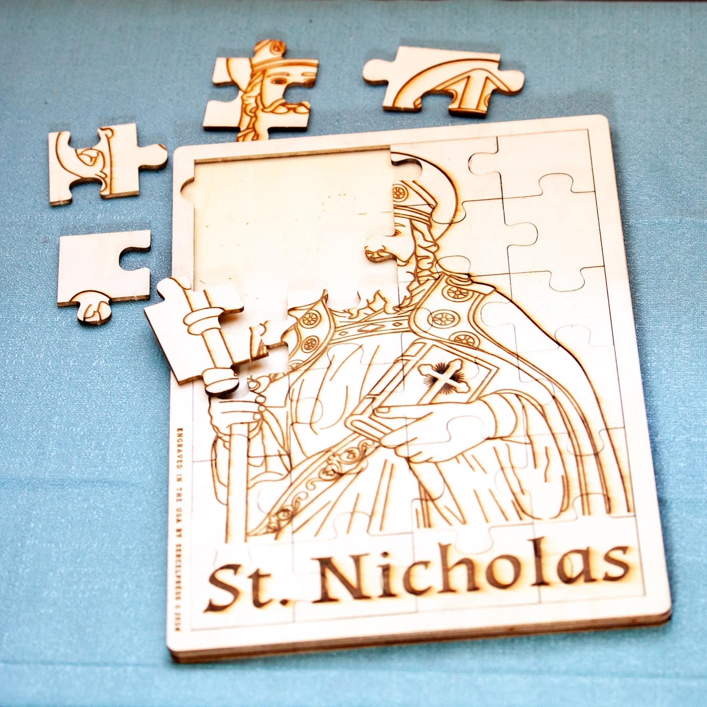 Saint Nicholas, Laser-Engraved Wood Puzzle, 11.75" x 7.75" | Engraved in the USA | Catholic Living