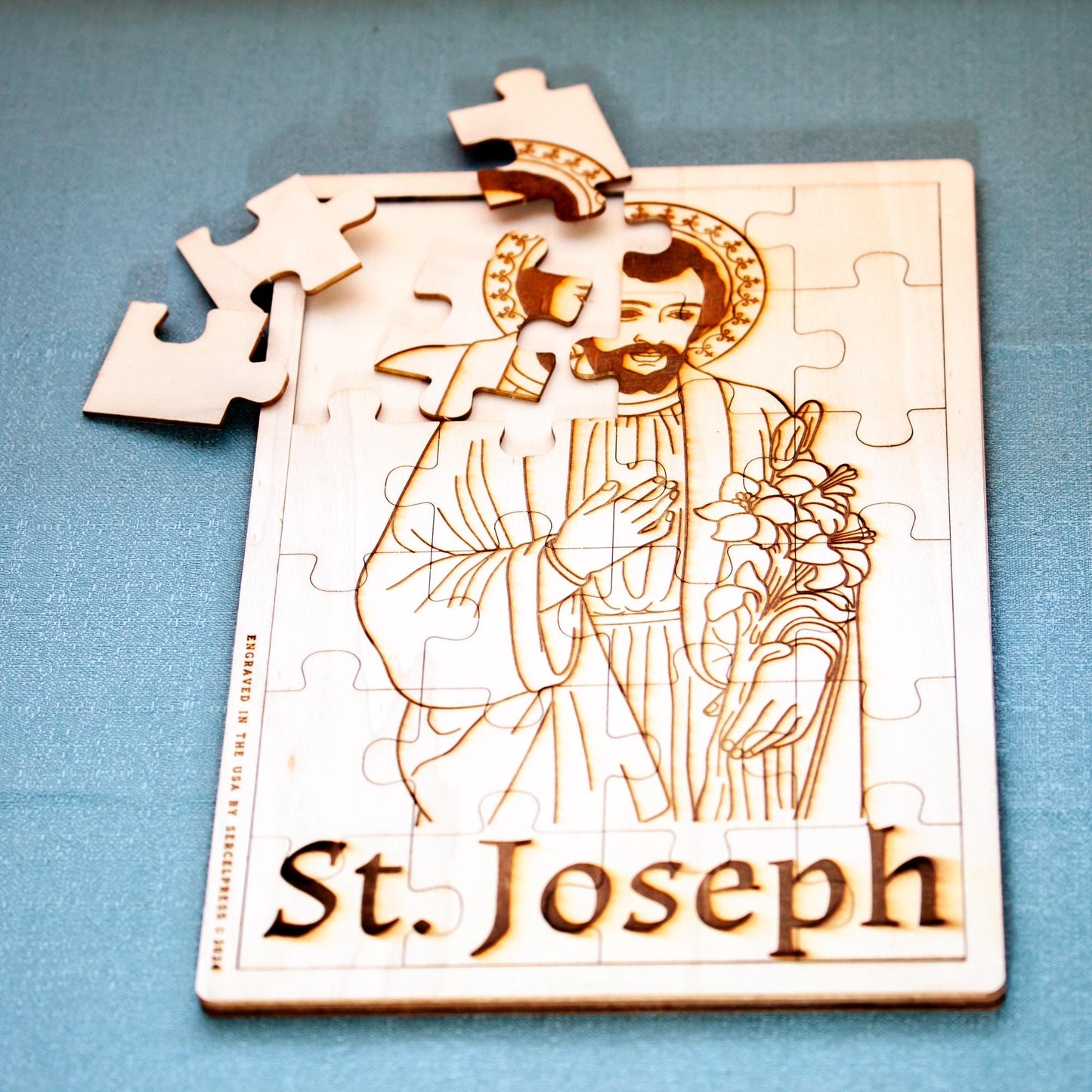 Saint Joseph, Laser-Engraved Wood Puzzle, 11.75" x 7.75" | Engraved in the USA | Catholic Living