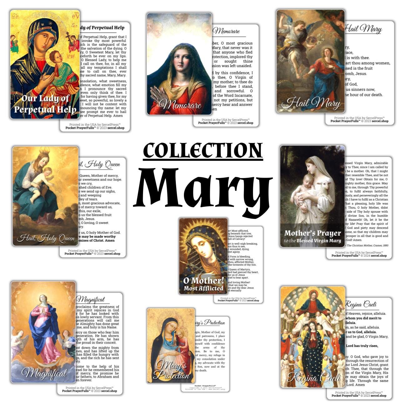 Mary's Collection: 9 Holy Cards | Pocket PrayerFulls™ | Durable Wallet Prayer Cards | Our Lady