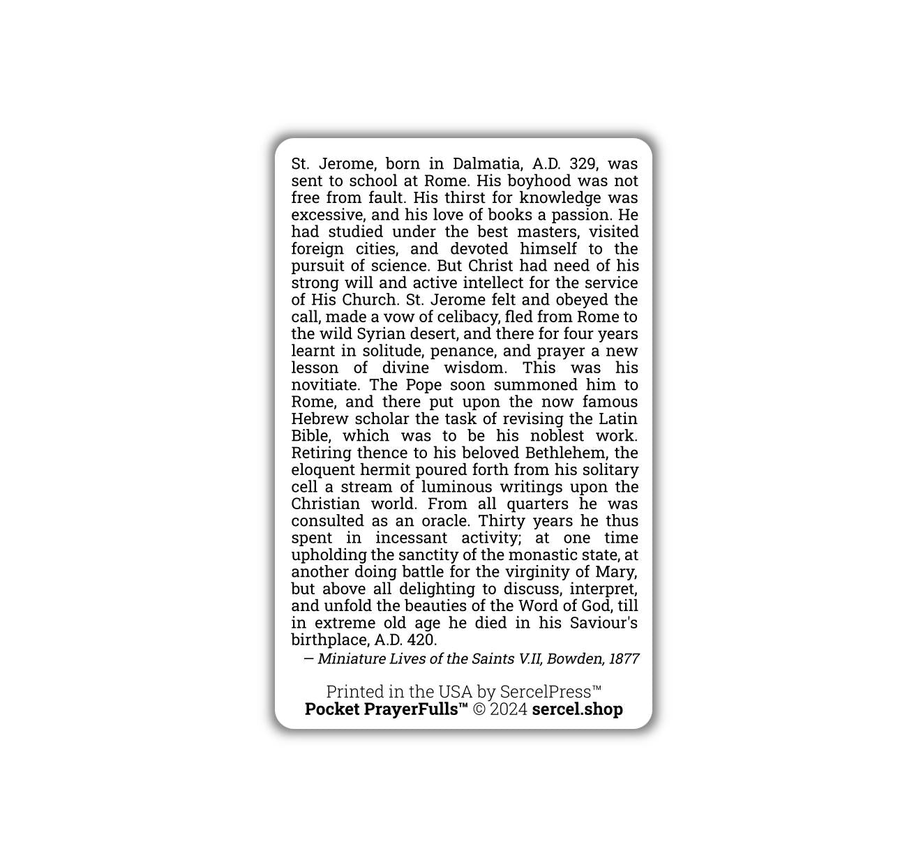 Saint Jerome, Lives of the Saints: Pocket PrayerFulls™ | Durable Wallet Holy Cards | Catholic Saints