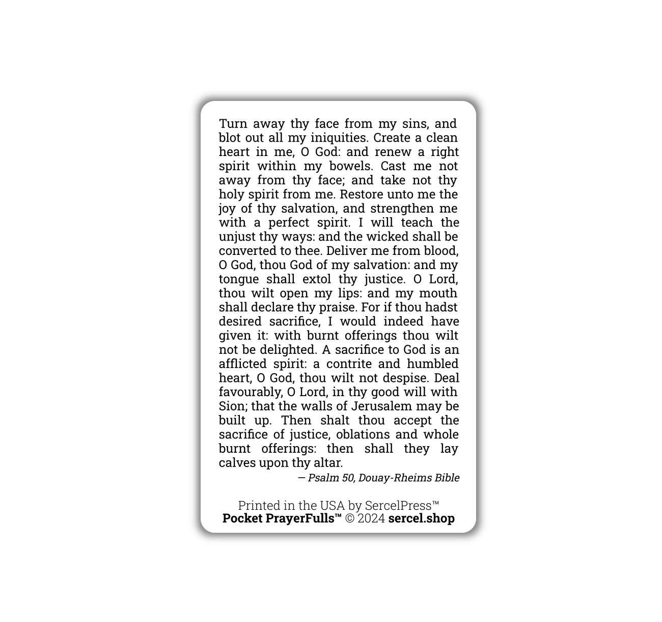 Psalm 51: Pocket PrayerFulls™ | Durable Wallet Holy Cards | Holy Bible | Douay-Rheims | Scripture | Psalms
