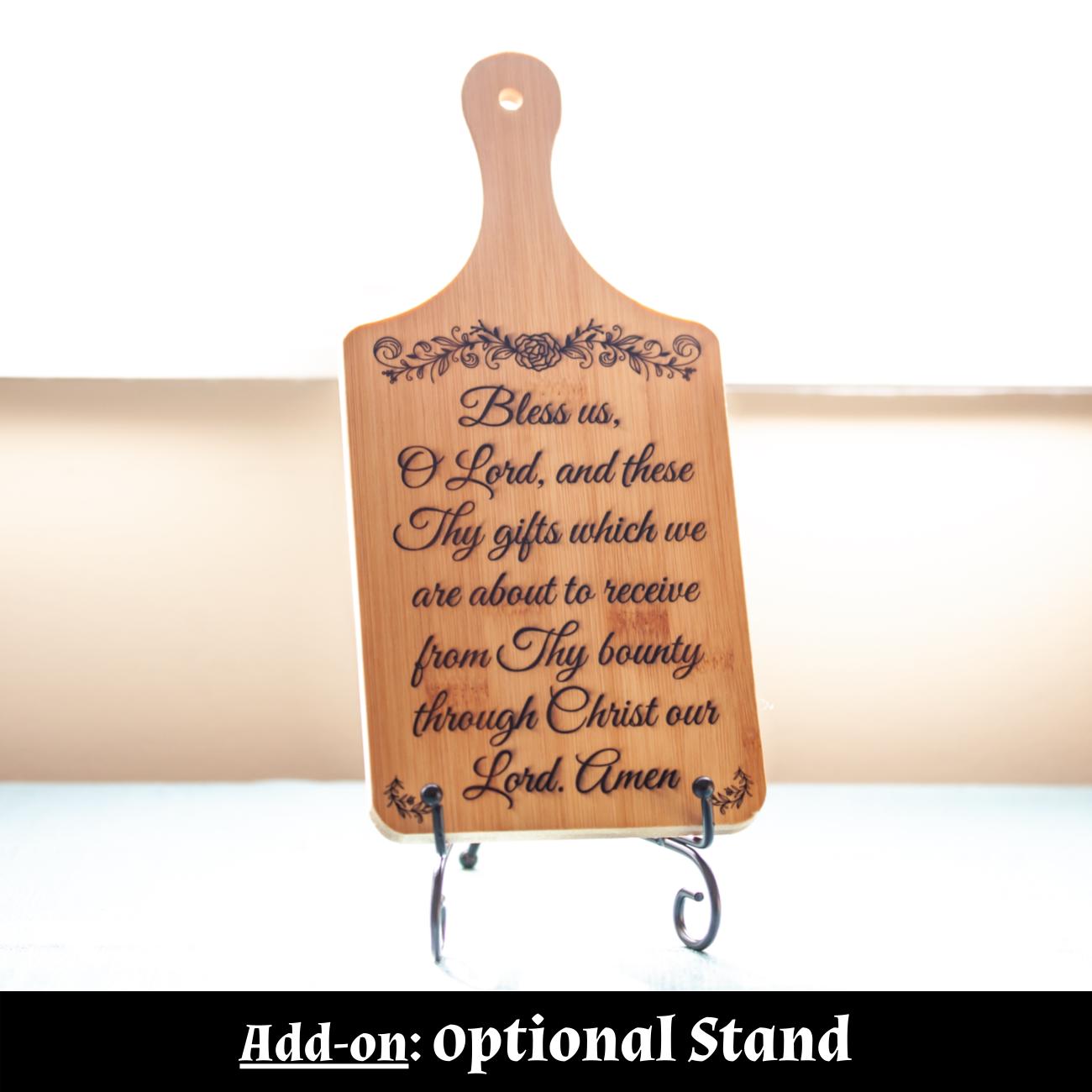 Grace Before Meals, Bless Us O Lord, Decorative Bamboo Cutting Board, 11" x 5" x 0.39" | Engraved in the USA | Catholic Living