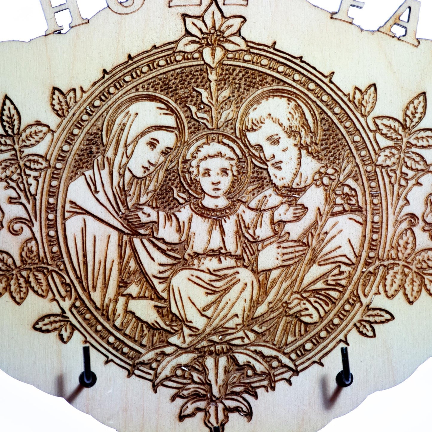 Holy Family Rosary Hanger, 7 Rosary Hooks, 9 x 6 Inches, Made in the USA, Holy Family of Jesus, Mary and Joseph, Catholic Living